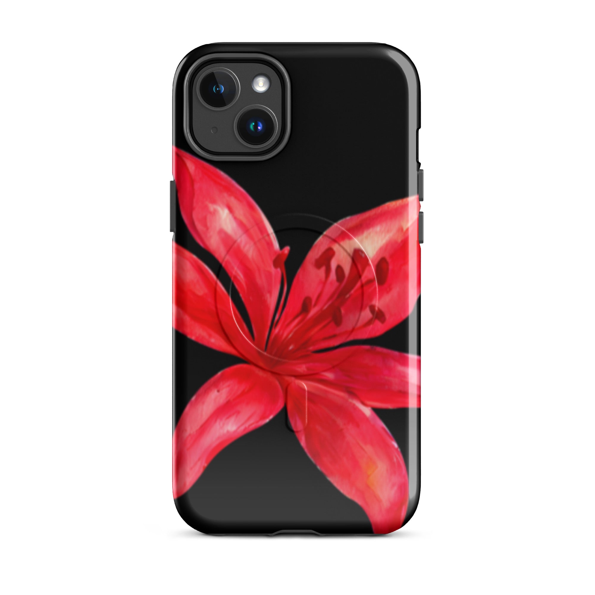 Tiger Lily MagSafe Floral Phone Case - Dual Layer Protection With Bold Floral Tiger Lily Design on a black background phone case