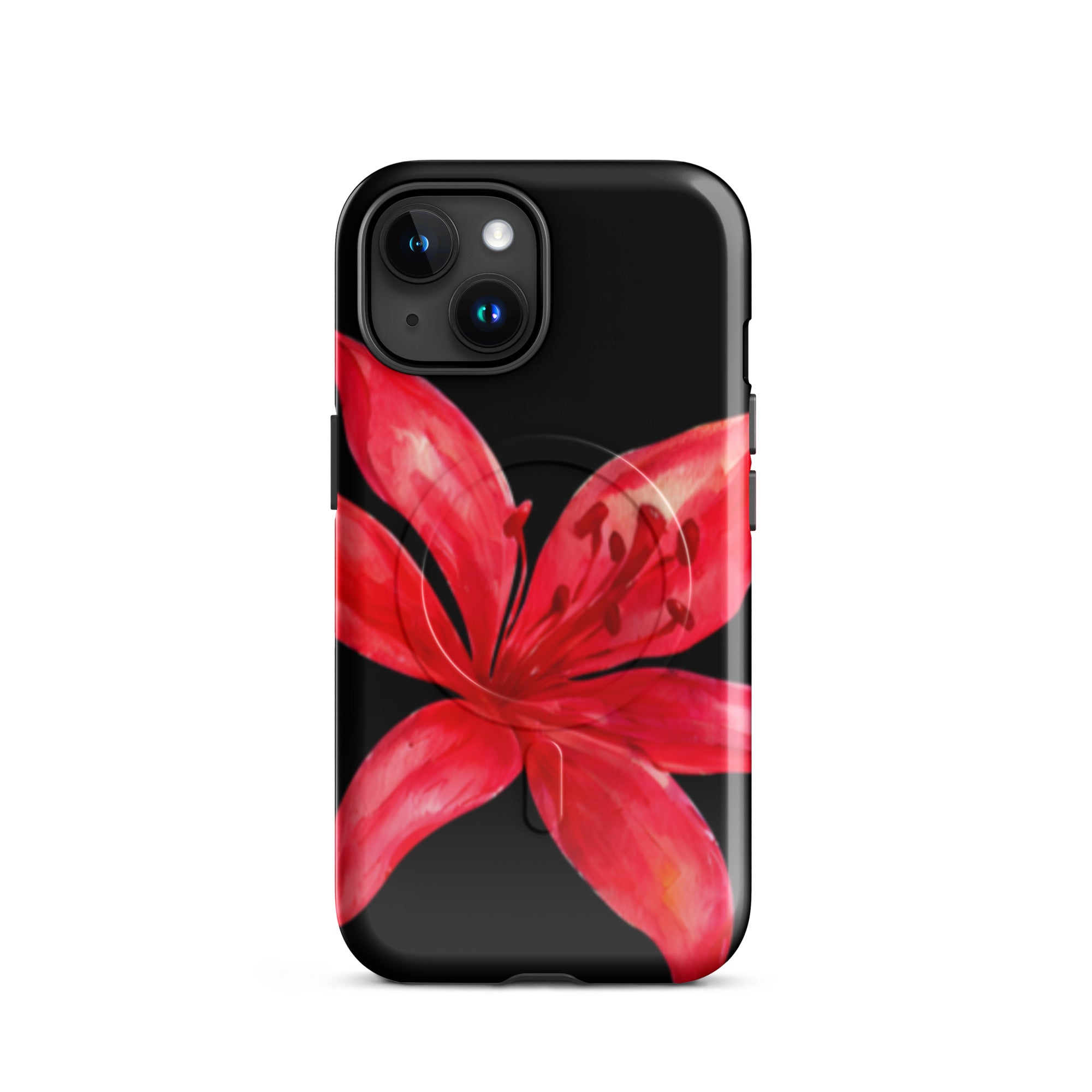 Tiger Lily MagSafe Floral Phone Case - Dual Layer Protection With Bold Floral Tiger Lily Design on sleek black iPhone case