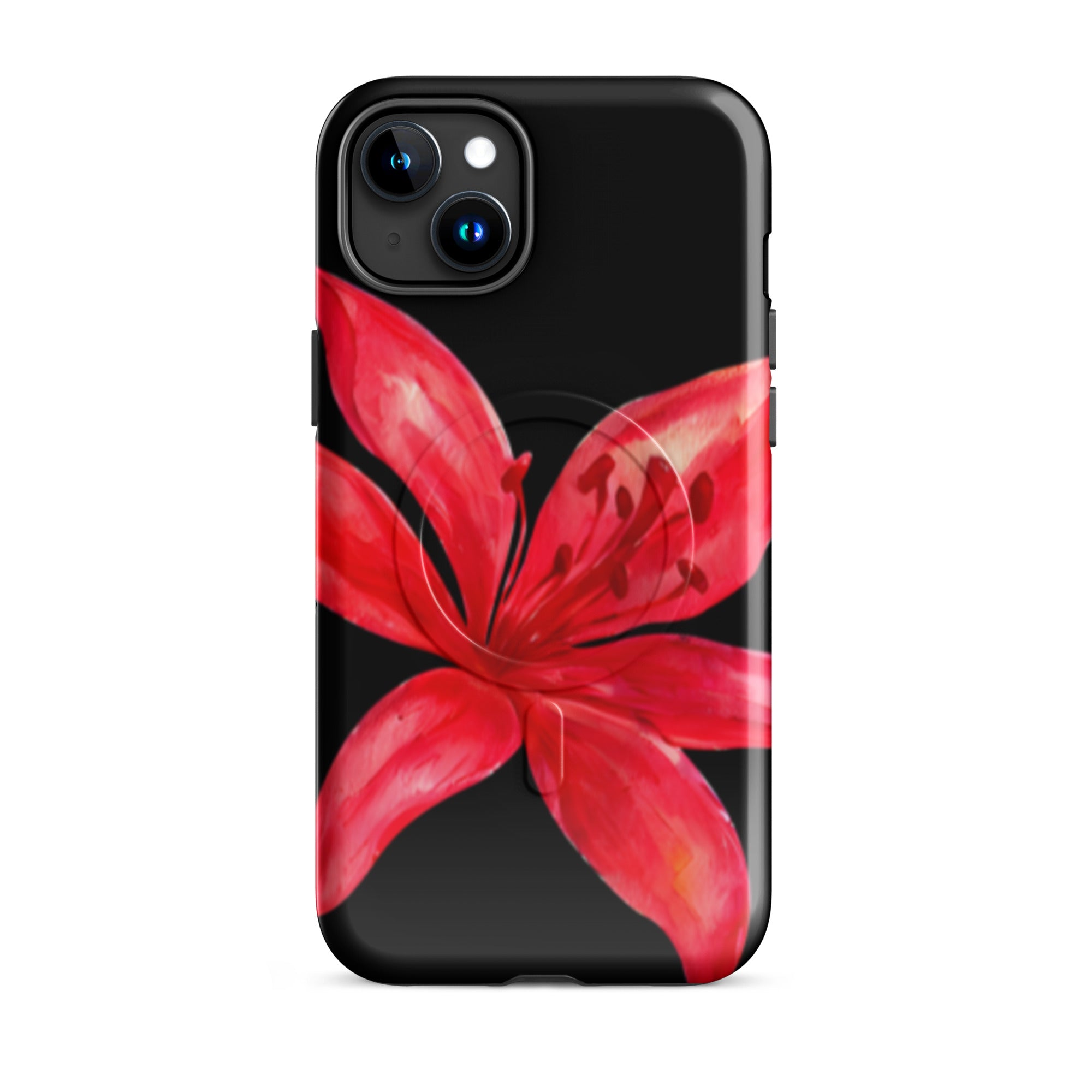 Tiger Lily MagSafe Floral Phone Case - Dual Layer Protection With Bold Floral Tiger Lily Design on black background for iPhone cases