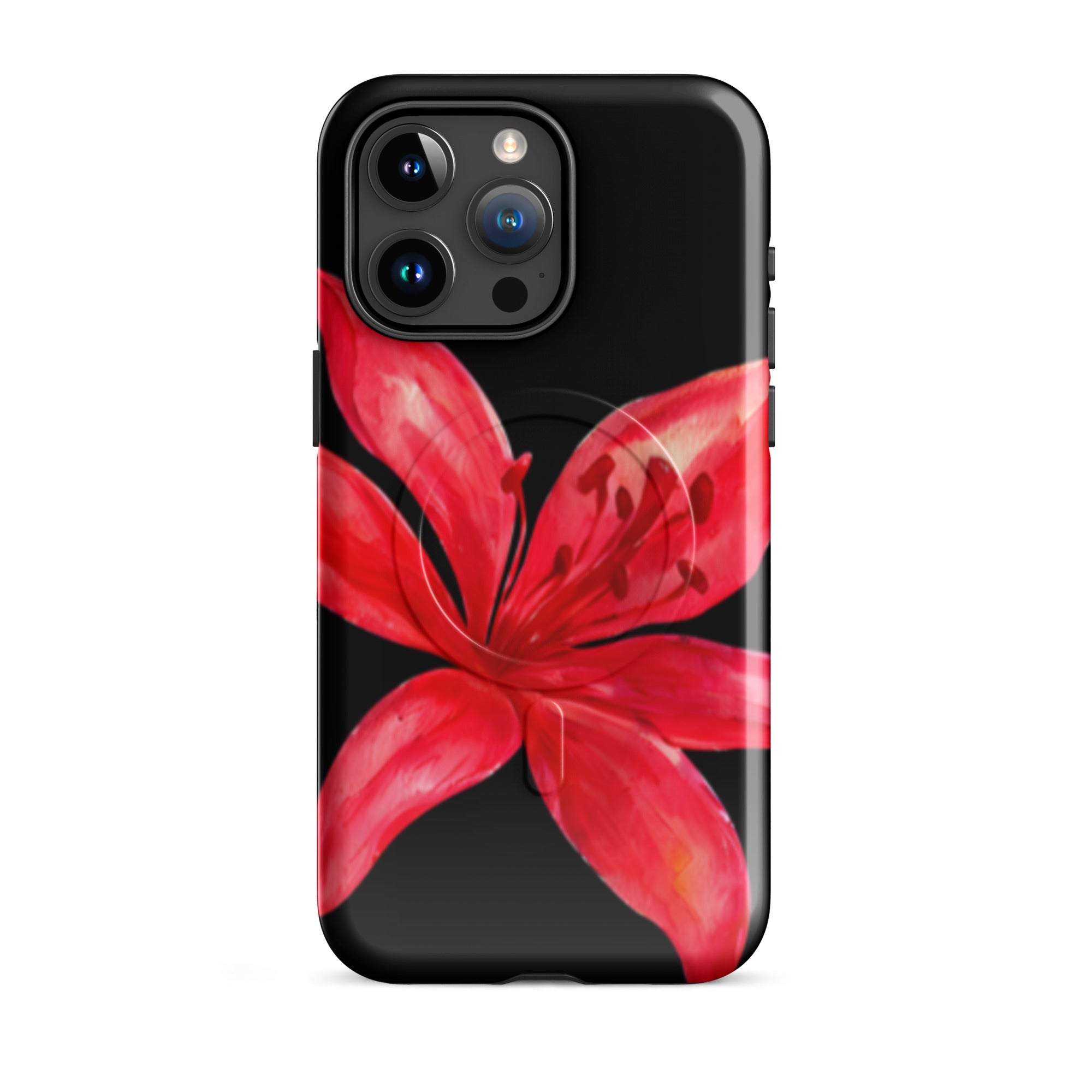 Tiger Lily MagSafe Floral Phone Case - Dual Layer Protection With Bold Floral Tiger Lily Design on black iPhone case