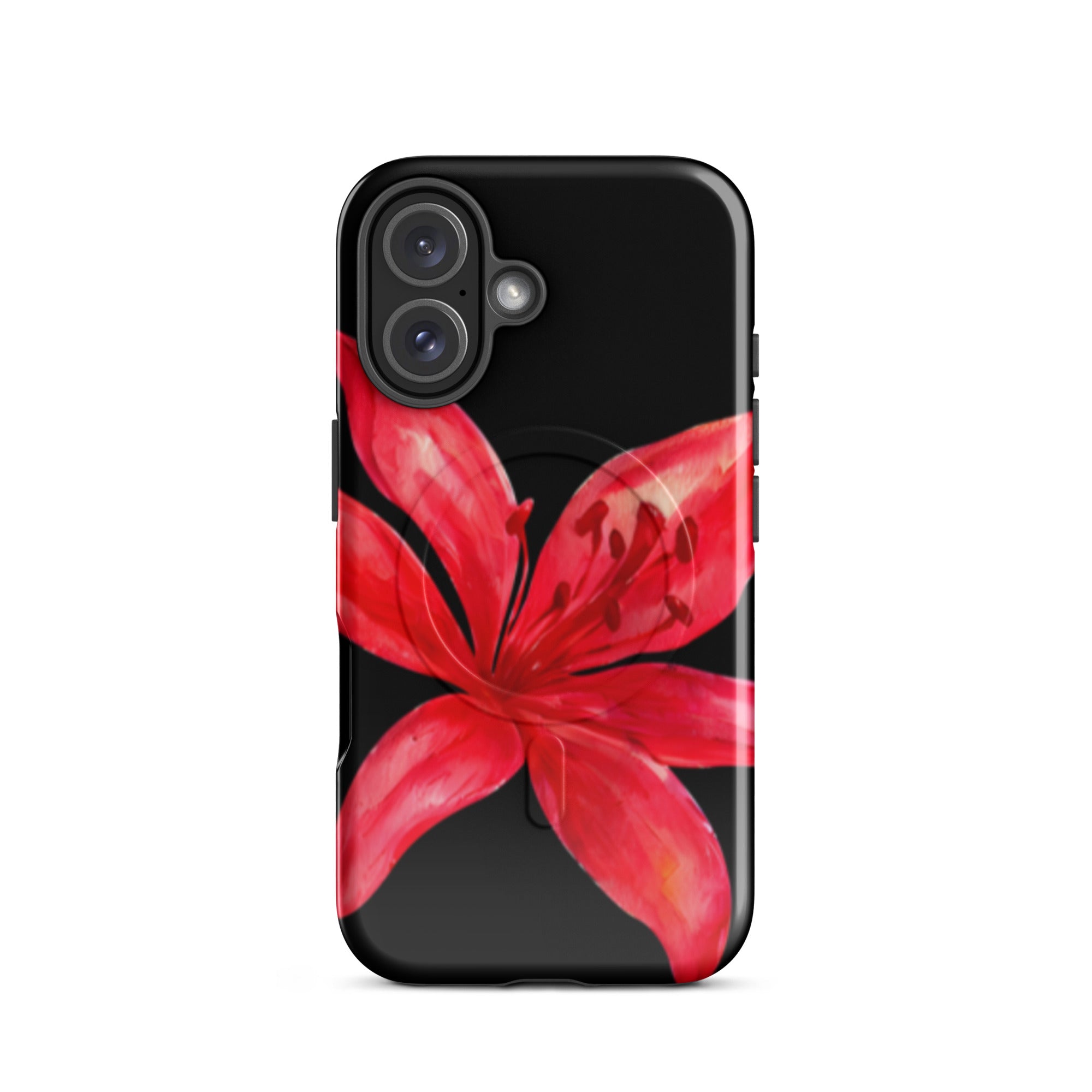 Tiger Lily MagSafe Floral Phone Case - Dual Layer Protection With Bold Floral Tiger Lily Design on black iPhone case