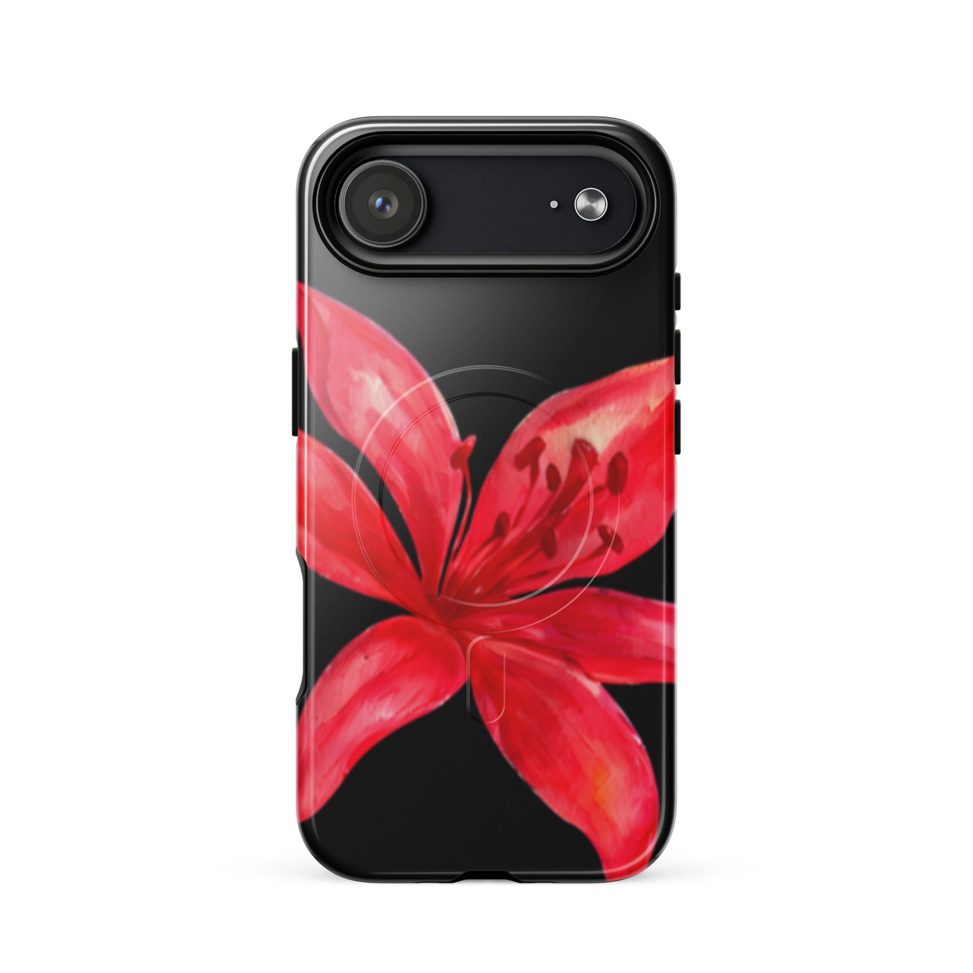 Tiger Lily MagSafe Floral Phone Case - Dual Layer Protection With Bold Floral Tiger Lily Design on black iPhone case