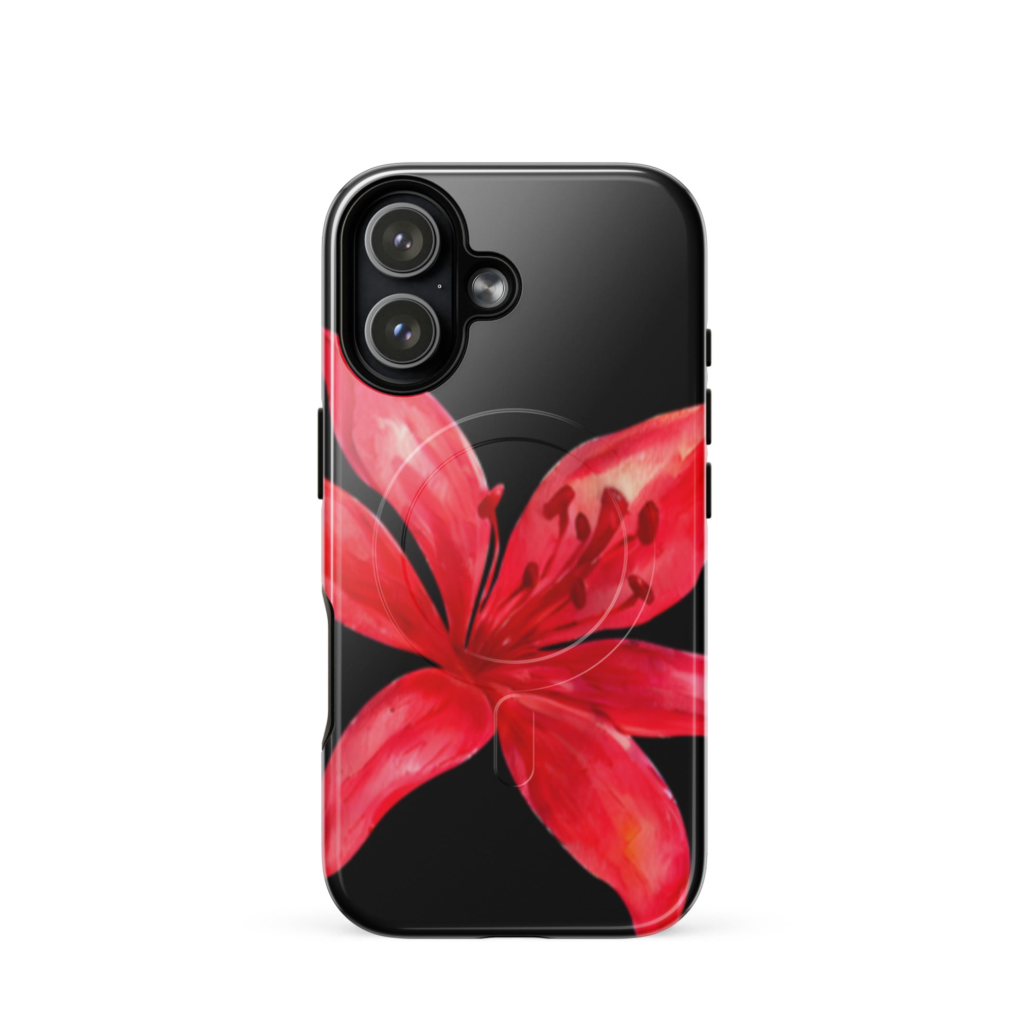 Tiger Lily MagSafe Floral Phone Case - Dual Layer Protection With Bold Floral Tiger Lily Design on black iPhone case