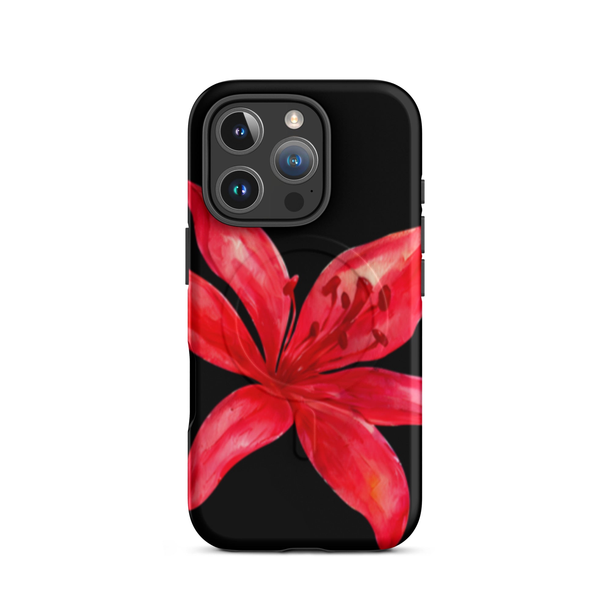 Tiger Lily MagSafe Floral Phone Case - Dual Layer Protection With Bold Floral Tiger Lily Design on iPhone case black background