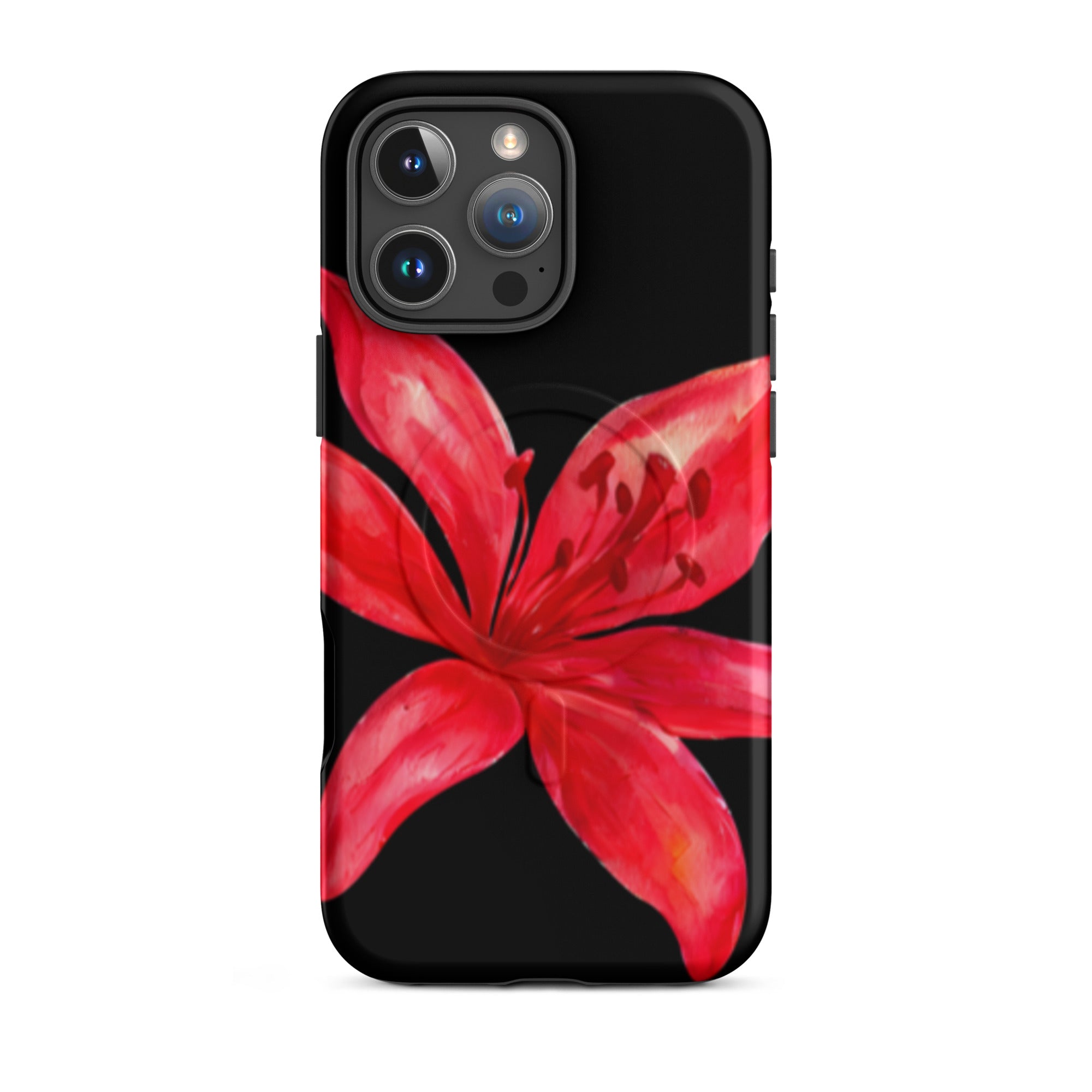 Tiger Lily MagSafe Floral Phone Case - Dual Layer Protection With Bold Floral Tiger Lily Design on black background for iPhone cases