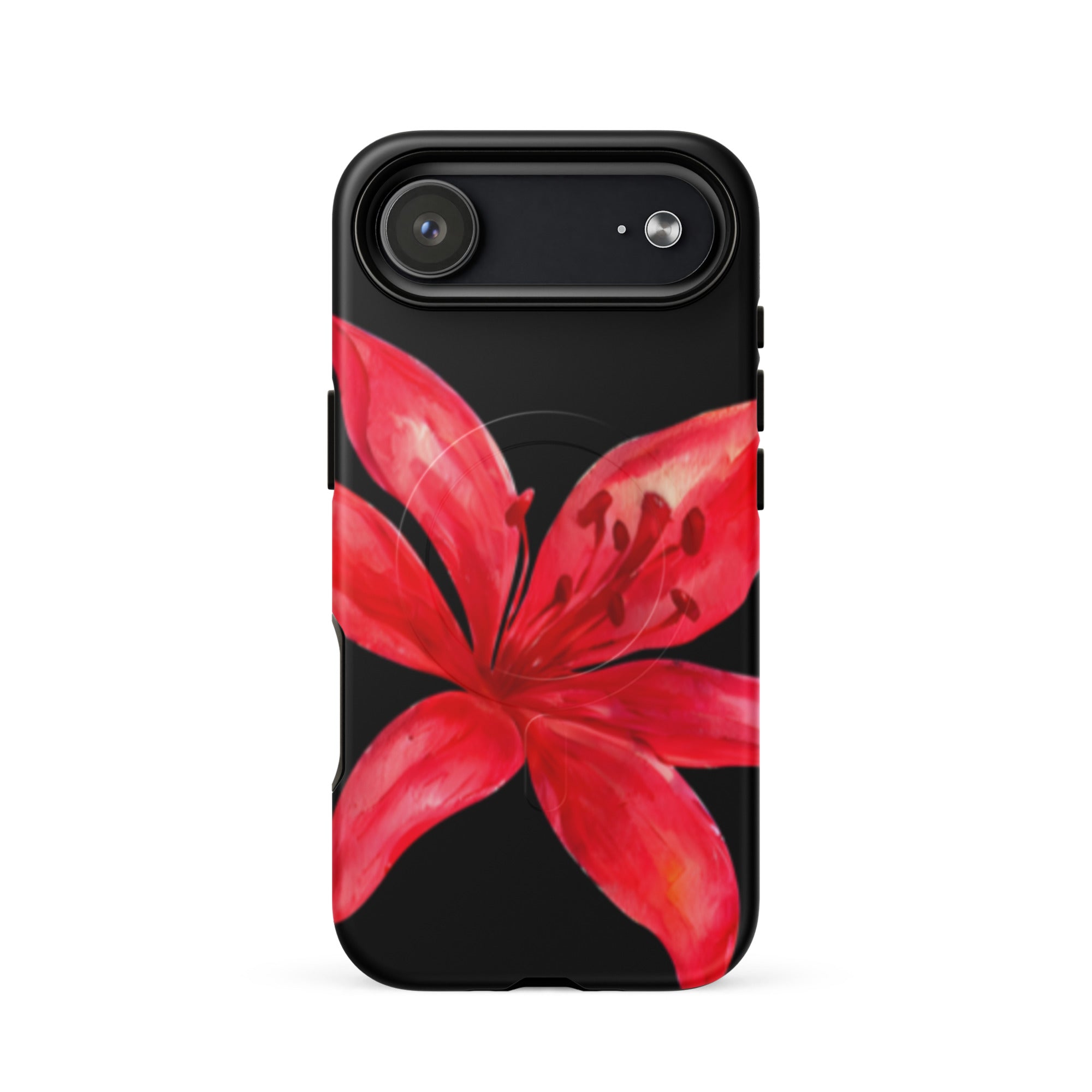 Tiger Lily MagSafe Floral Phone Case - Dual Layer Protection With Bold Floral Tiger Lily Design on black iPhone case