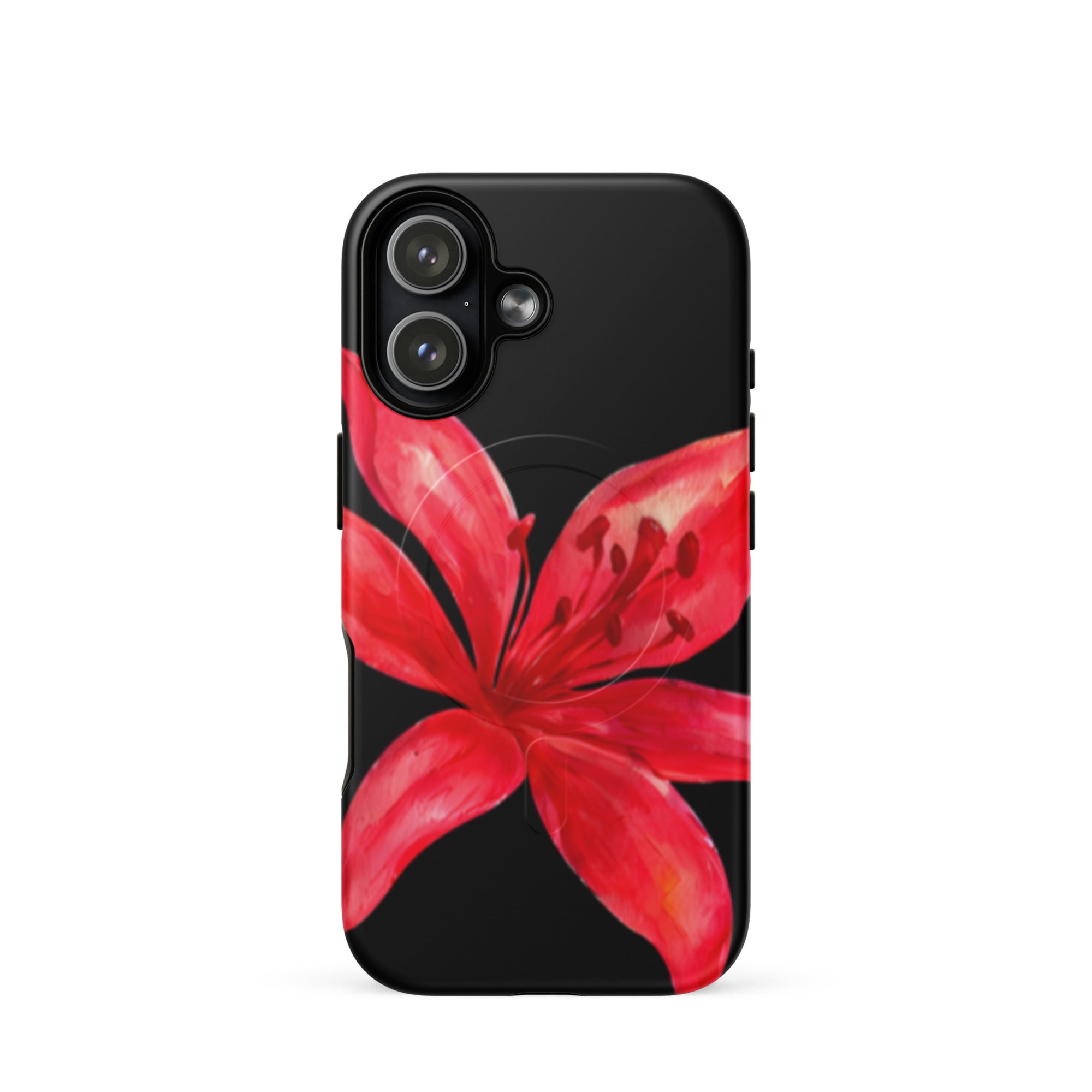 Tiger Lily MagSafe Floral Phone Case - Dual Layer Protection With Bold Floral Tiger Lily Design on a black phone case
