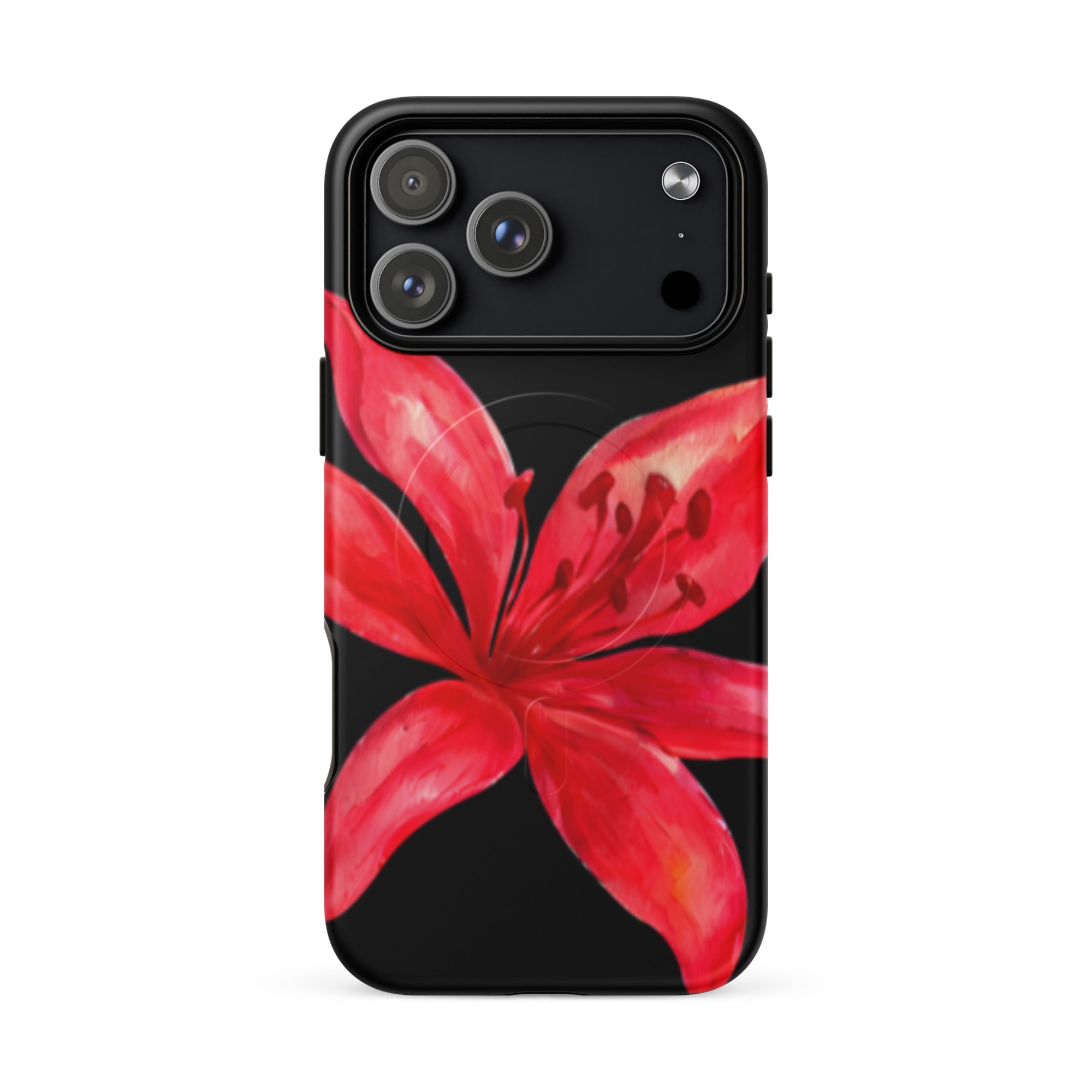 Tiger Lily MagSafe Floral Phone Case - Dual Layer Protection With Bold Floral Tiger Lily Design on black iPhone case