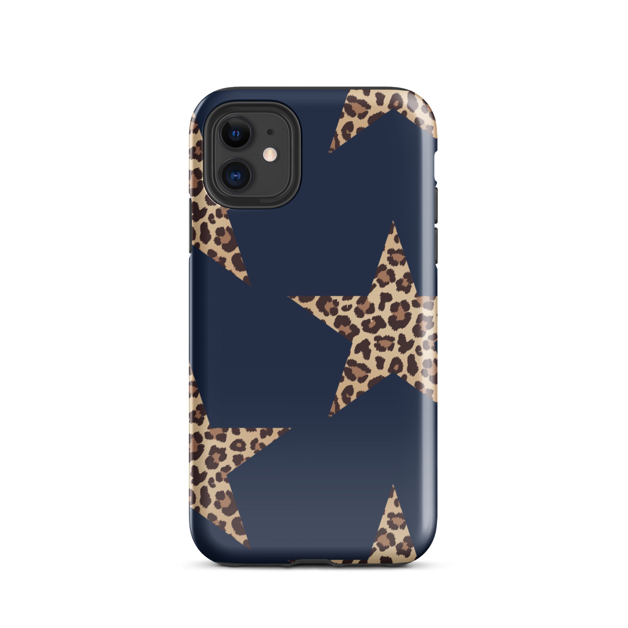 Navy Cheetah Stars iPhone Case - Leopard Star phone cover Dual Layer Bold Style with cheetah print stars on navy background