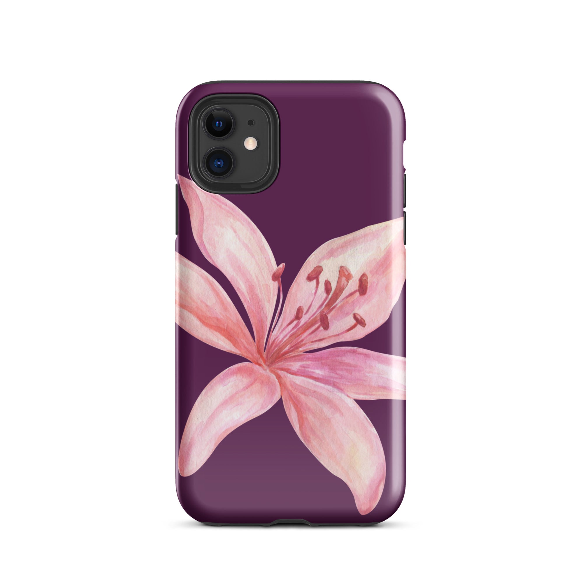 Tiger Lily Purple Pink iPhone Case - Dual Layer Protection With Polycarbonate Outer Shell featuring a large pink lily flower design