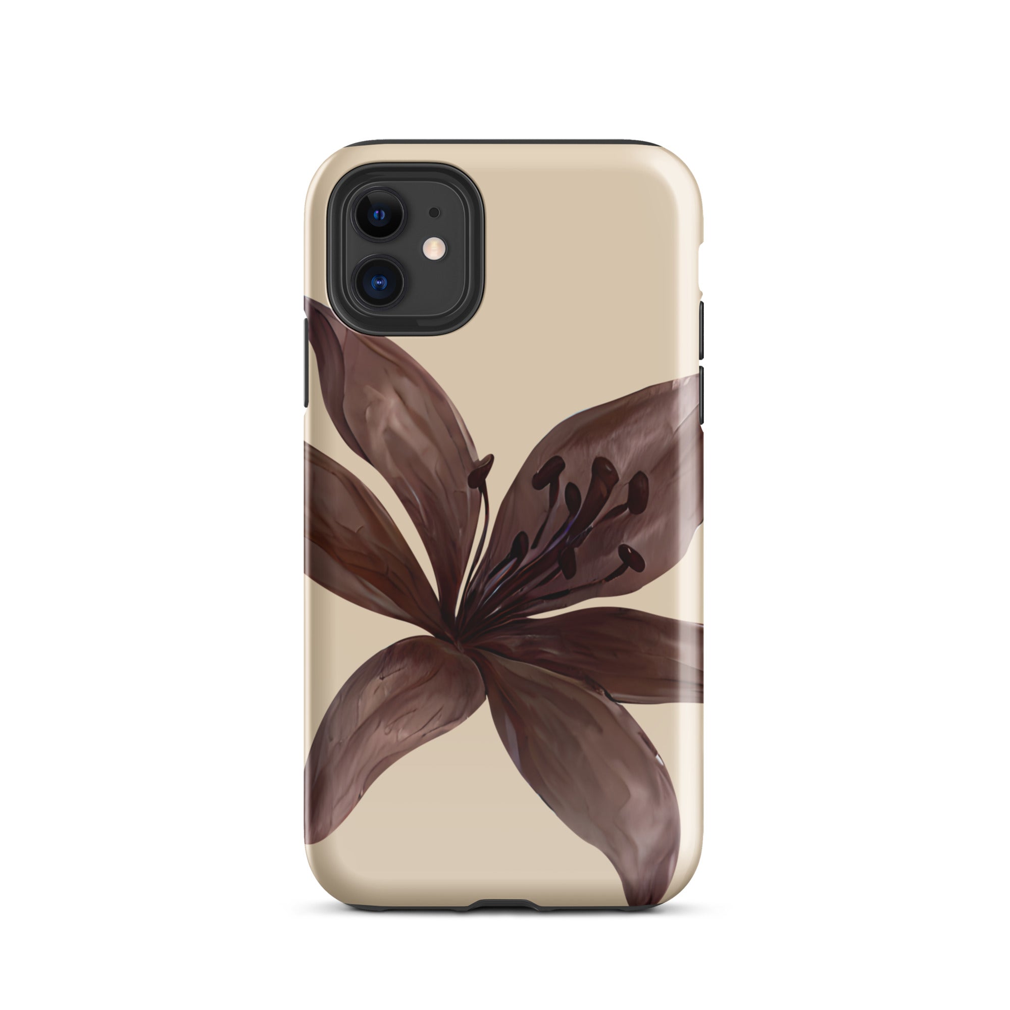 Cream Brown Tiger lily Floral iphone case 11 glossy 