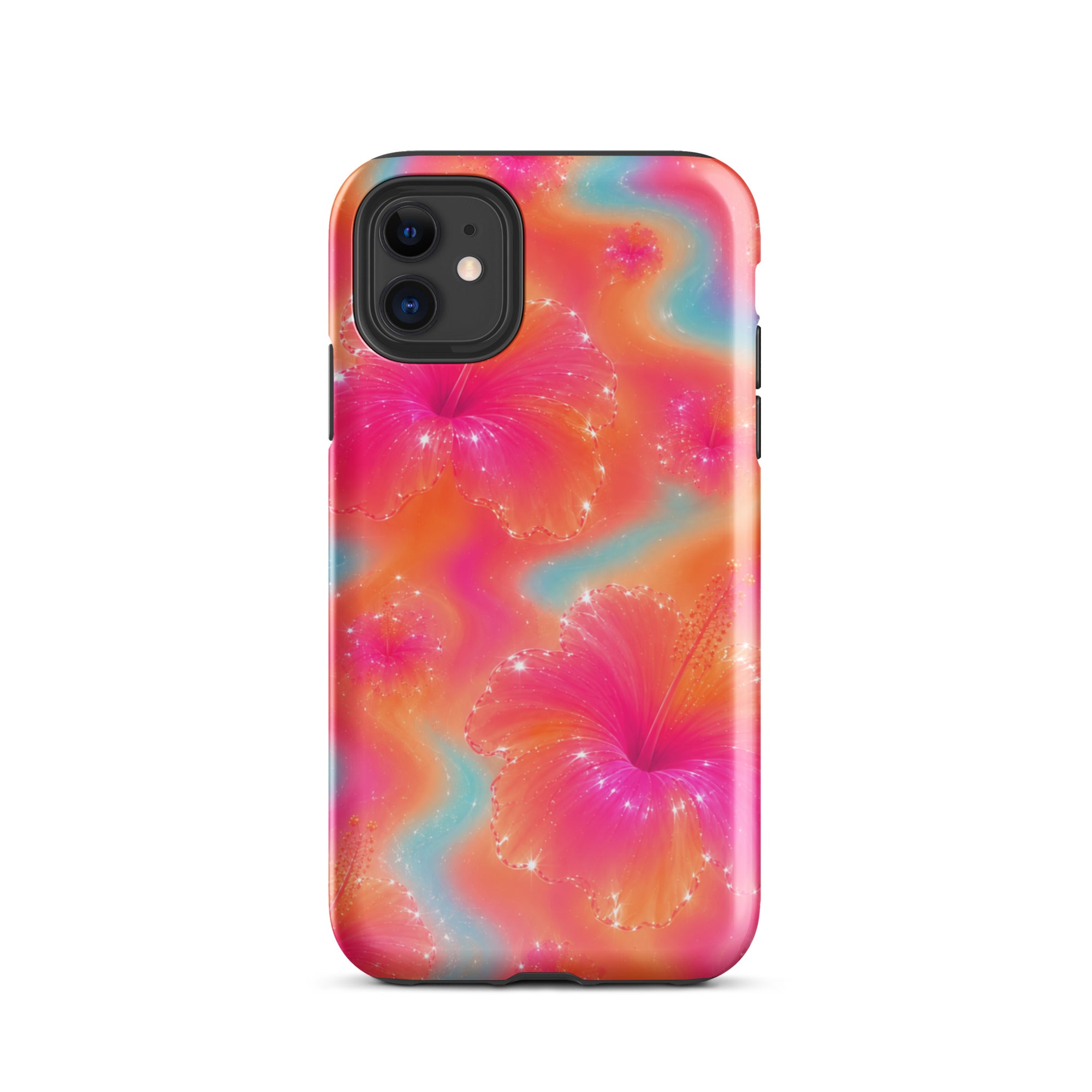 Close-up of camera cutout on floral iPhone case