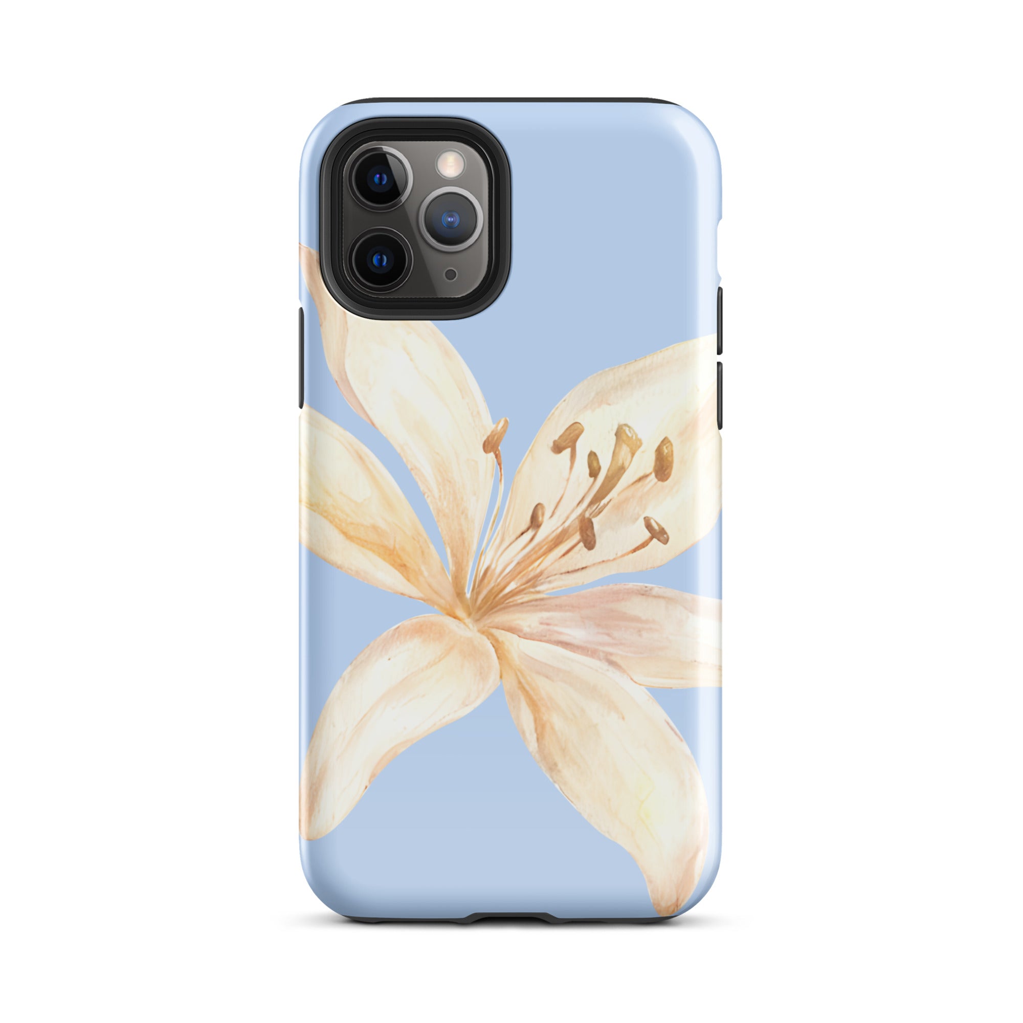 Sky Blue Off White Tiger Lily IPhone Case - Floral y2k preppy phone cover with a delicate cream lily design