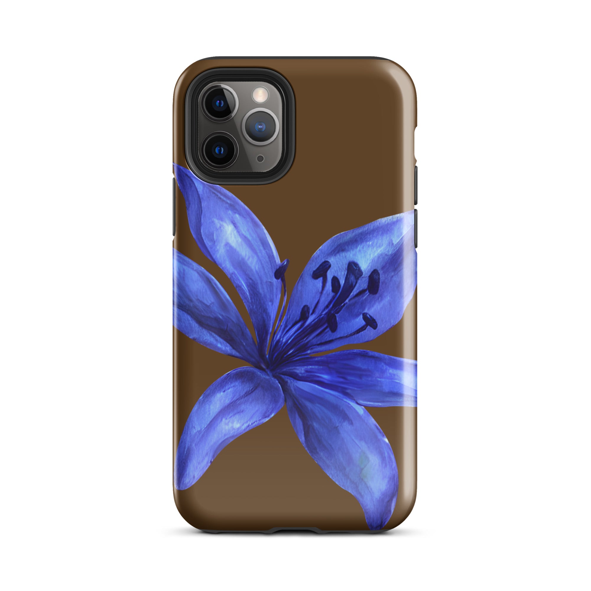Tiger Lily Brown and Blue Tiger Lily iPhone Case - Dual Layer Protection With Impact Resistant Polycarbonate with blue flower design