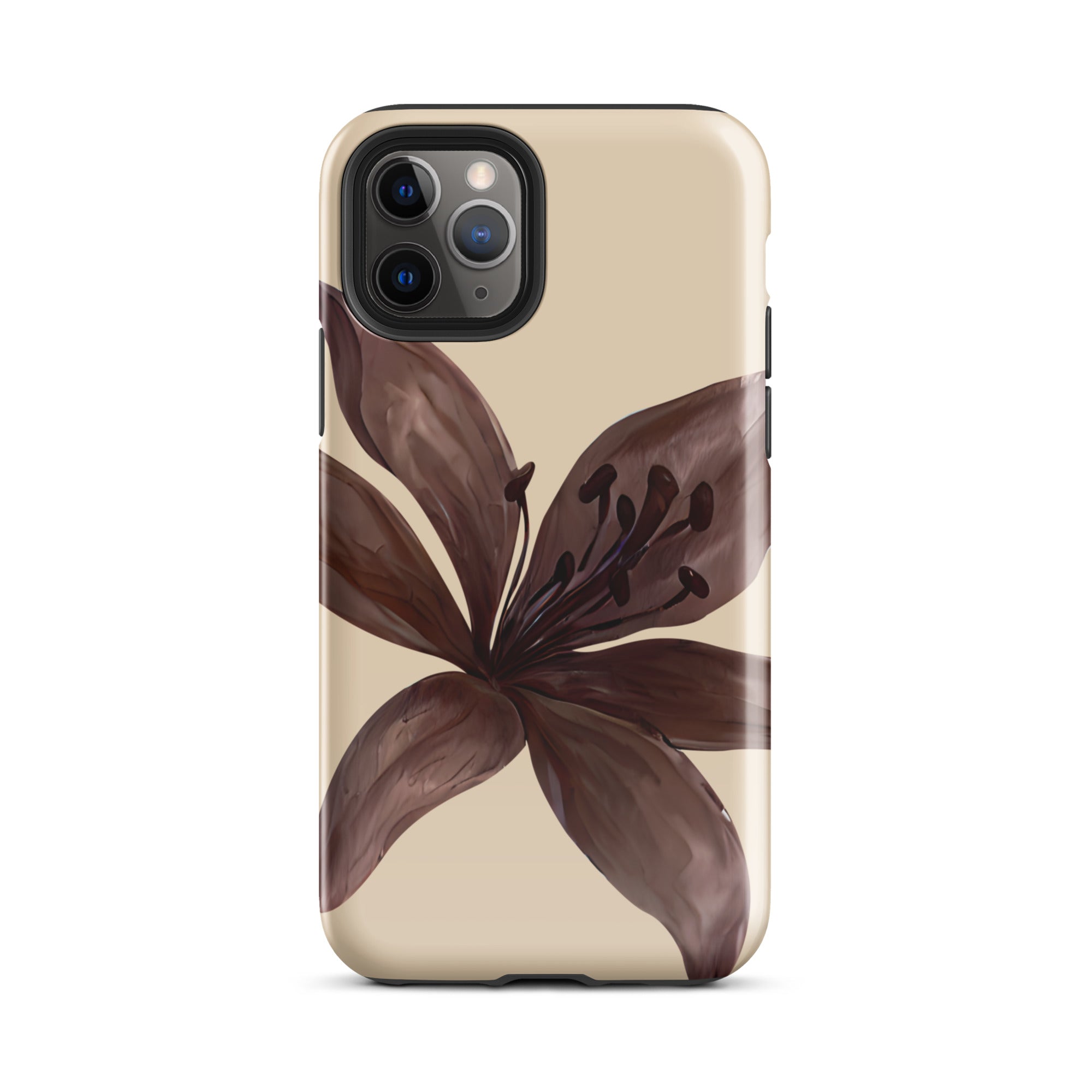 Cream Brown Tiger lily Floral iphone case 11 pro glossy 