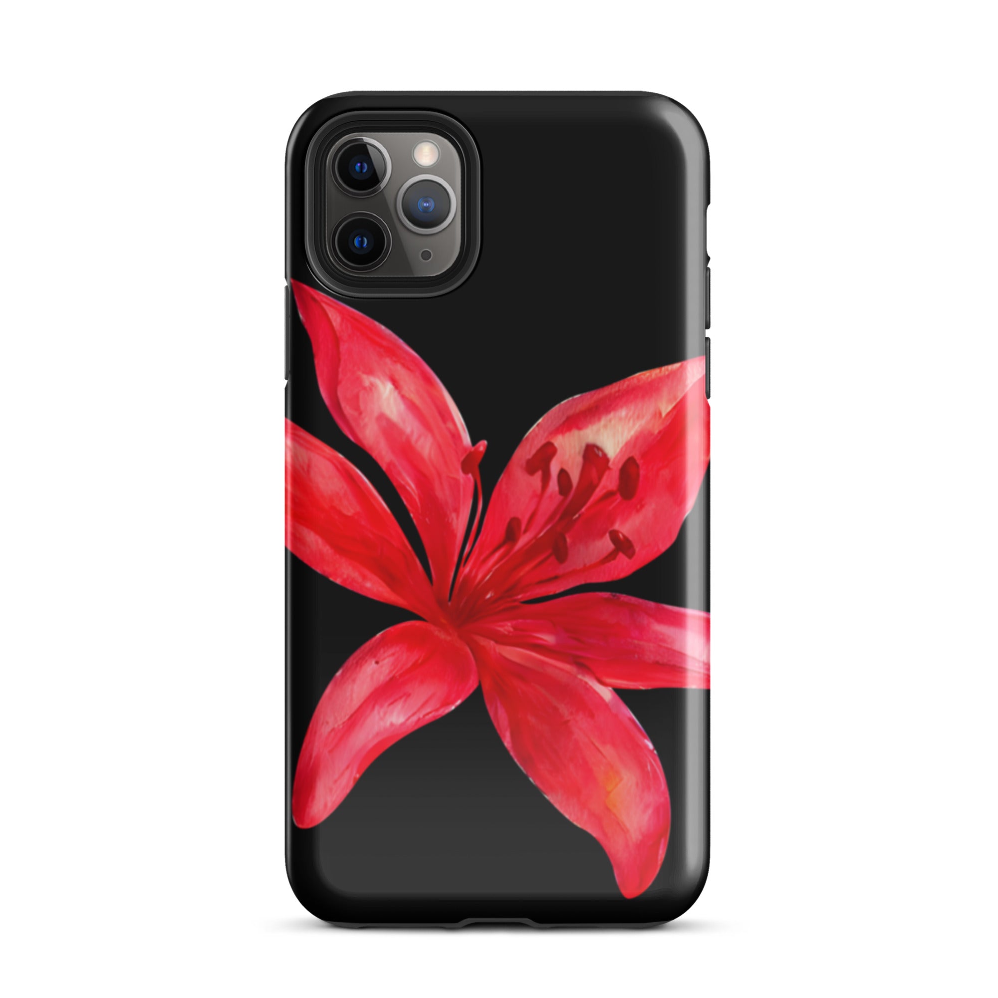Red Tiger Lily IPhone Case - Y2K Floral Black Phone Case With Dual Layer Protection In Glossy Or Matte Finish