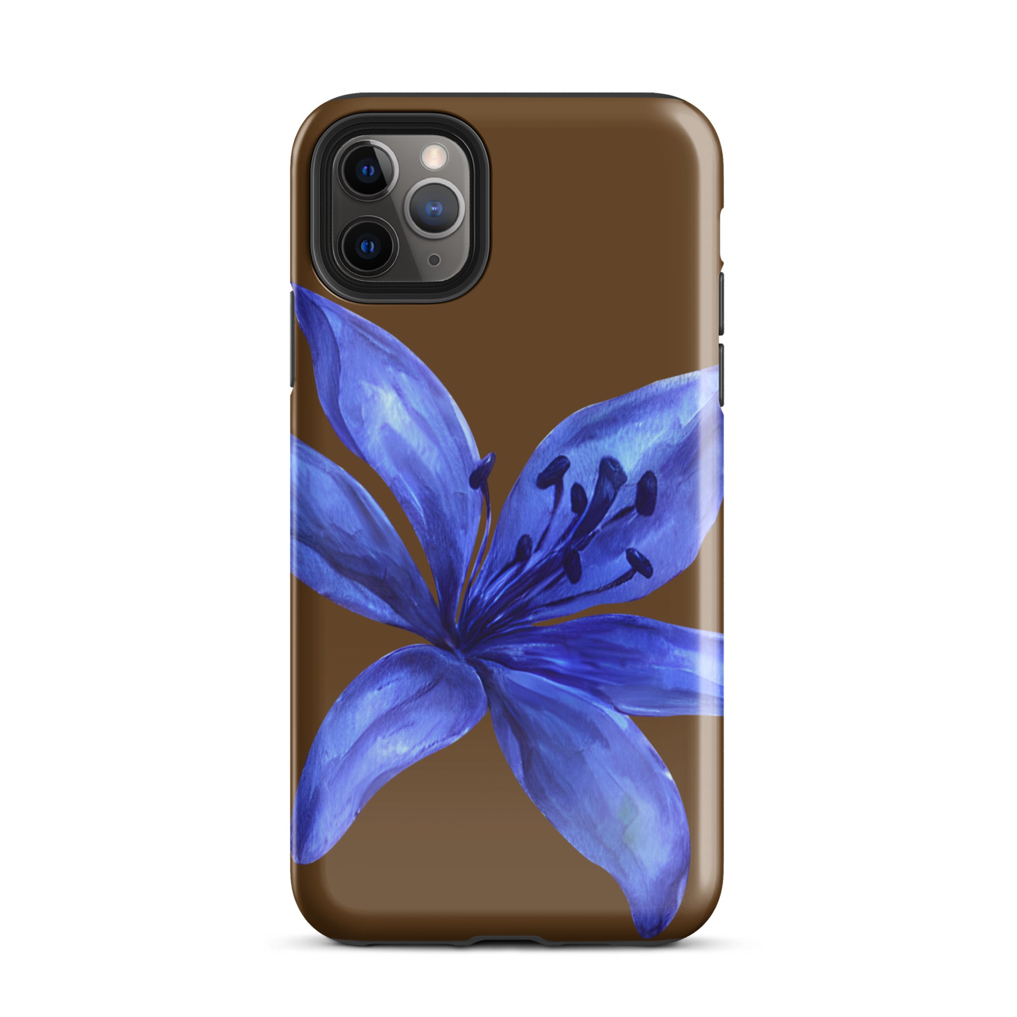 Tiger Lily Brown and Blue Tiger Lily iPhone Case - Dual Layer Protection With Impact Resistant Polycarbonate featuring a large blue flower design