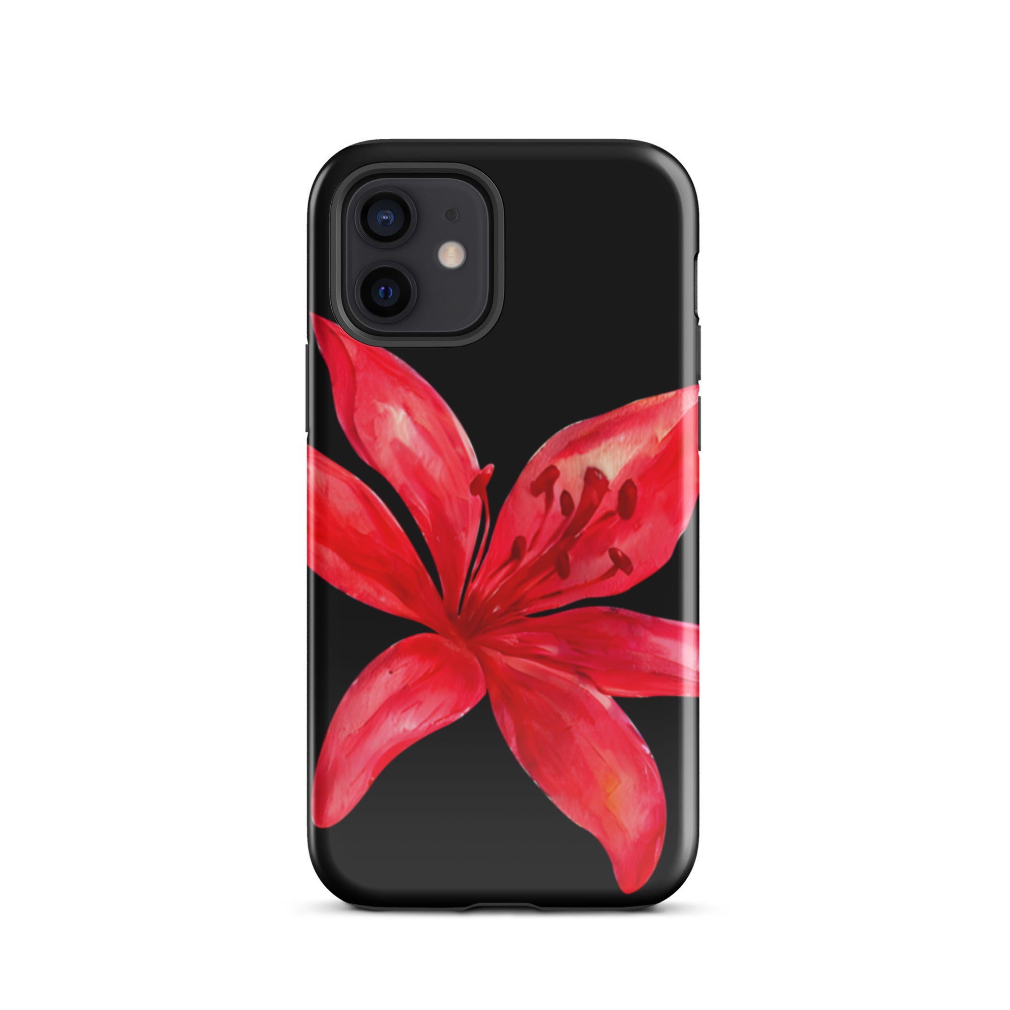 Red Tiger Lily IPhone Case - Y2K Floral Black Phone Case With Dual Layer Protection In Glossy Or Matte Finish with vibrant flower design