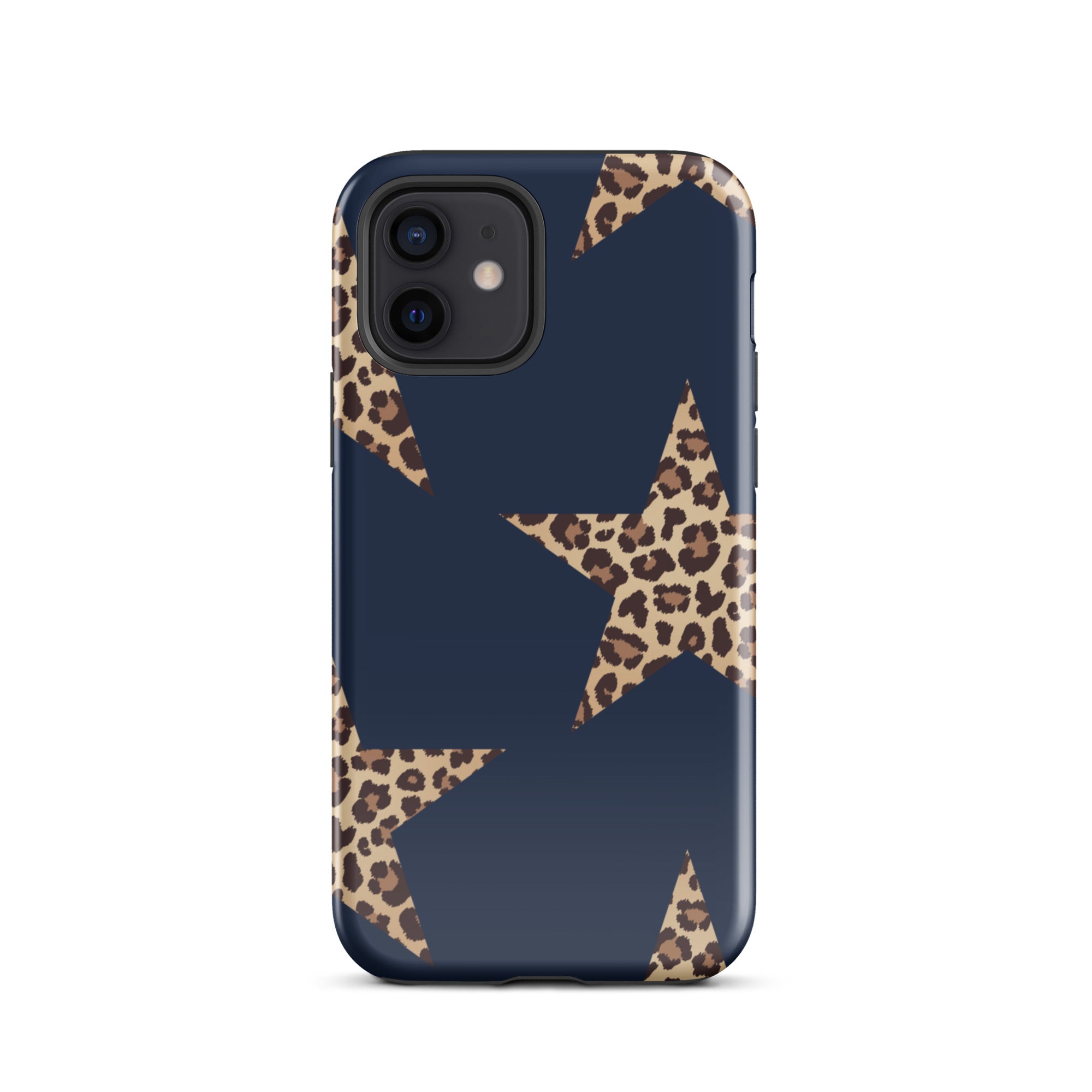 Navy Cheetah Stars iPhone Case - Leopard Star phone cover Dual Layer Bold Style with leopard print stars on navy background