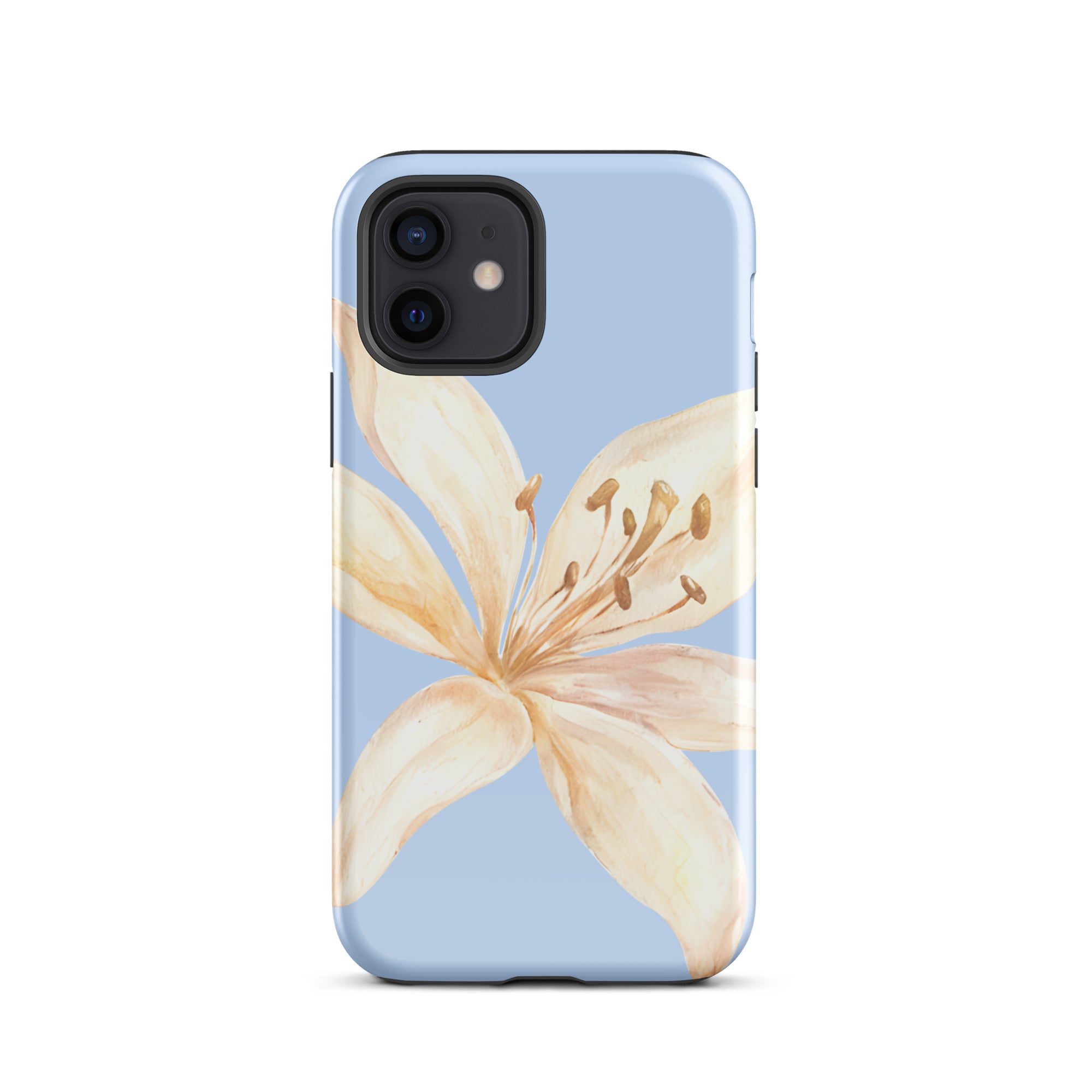 Sky Blue Off White Tiger Lily IPhone Case - Floral y2k preppy phone cover featuring a delicate lily design on a soft blue background