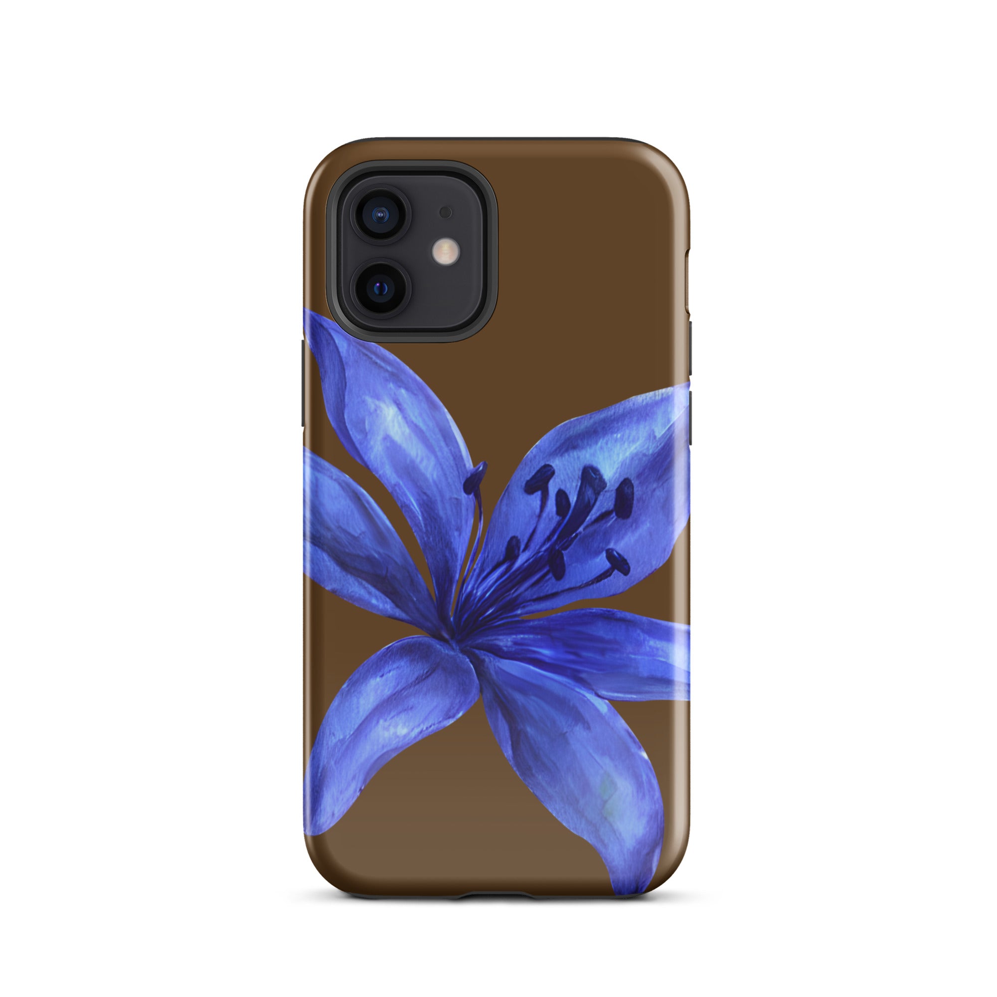 Tiger Lily Brown and Blue Tiger Lily iPhone Case - Dual Layer Protection With Impact Resistant Polycarbonate with blue floral design