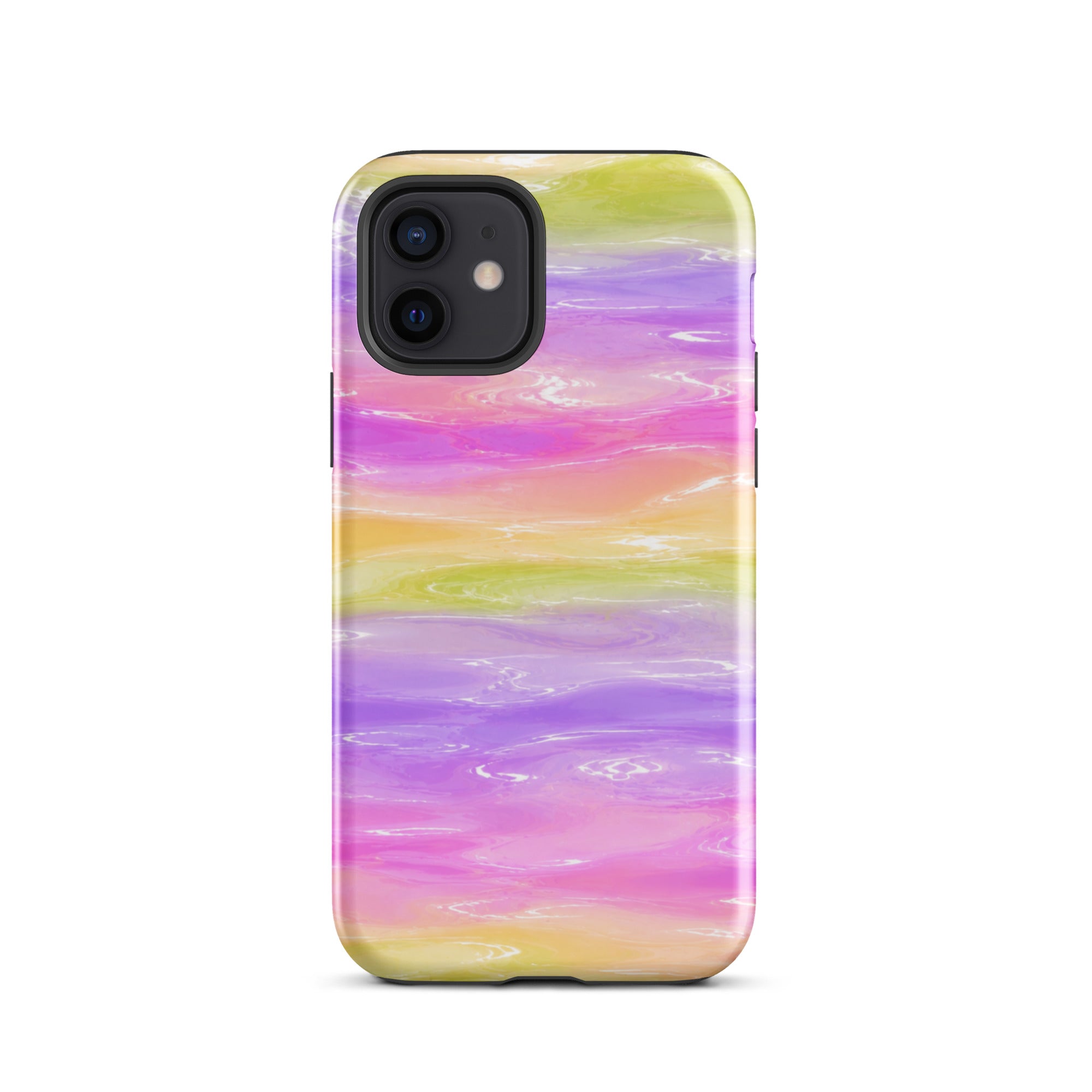 Bottom view of colorful marble iPhone case with camera