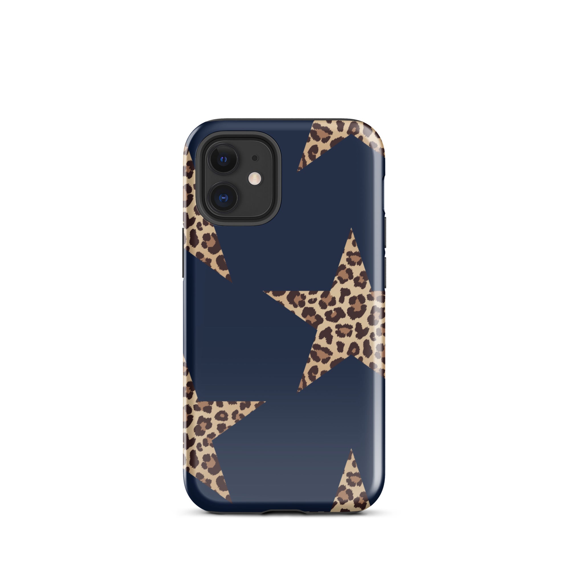 Navy Cheetah Stars iPhone Case - Leopard Star phone cover Dual Layer Bold Style with navy background and cheetah print star design