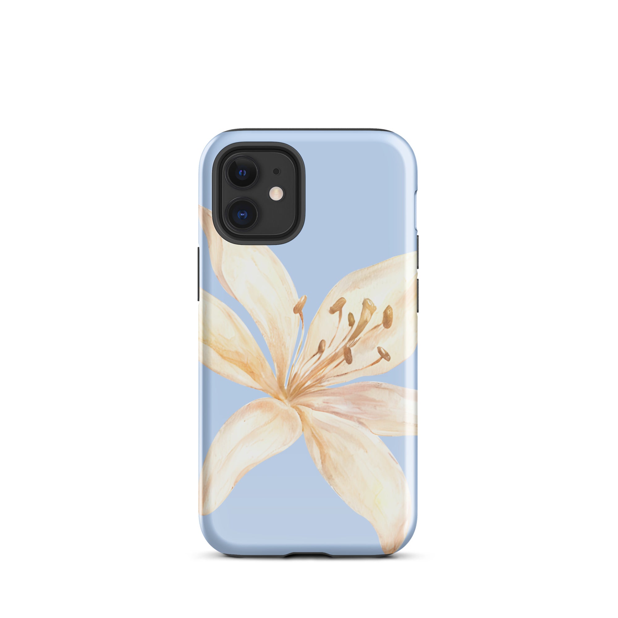 Sky Blue Off White Tiger Lily IPhone Case - Floral y2k preppy phone cover with beige flower on light blue background