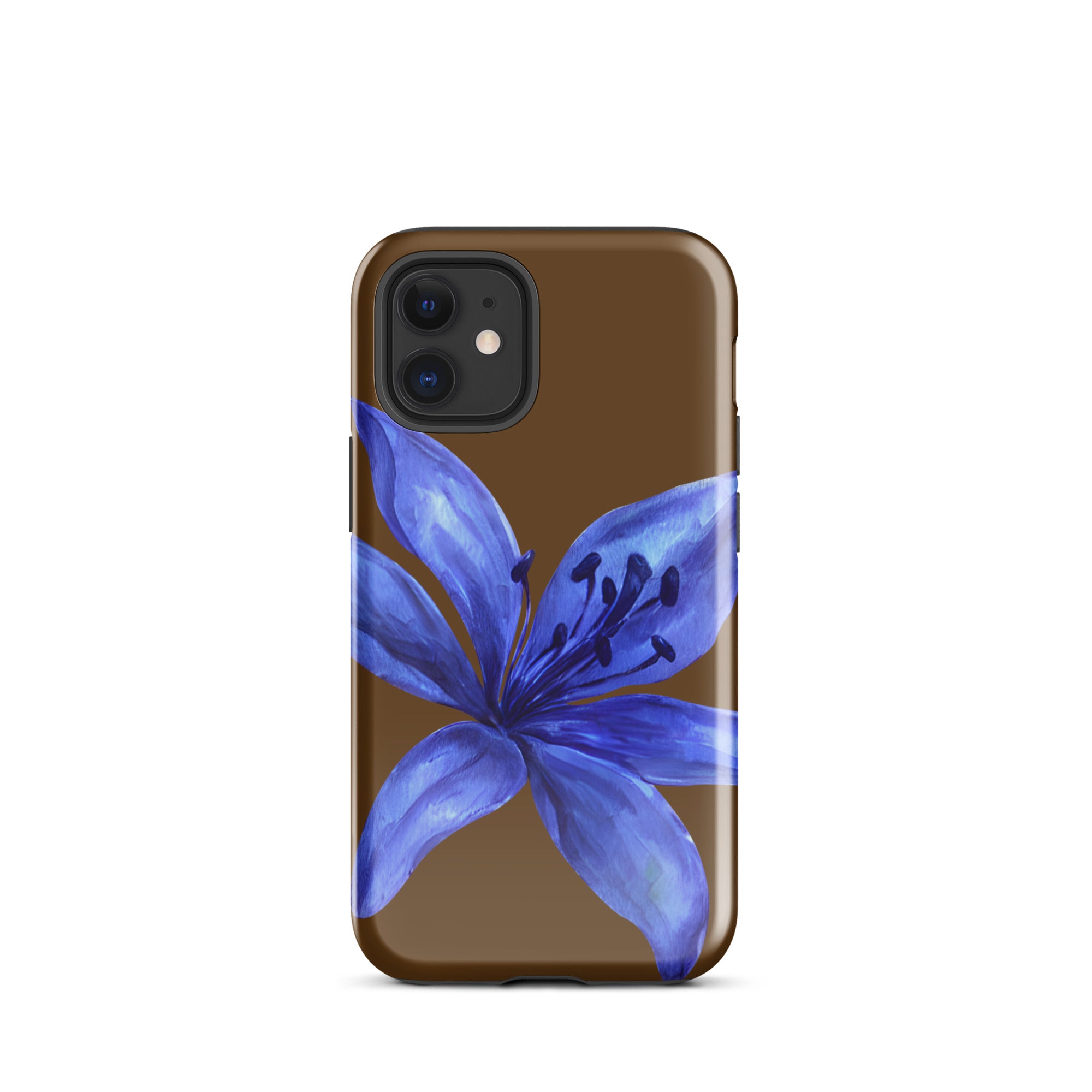 Tiger Lily Brown and Blue Tiger Lily iPhone Case - Dual Layer Protection With Impact Resistant Polycarbonate featuring a blue lily design on brown background