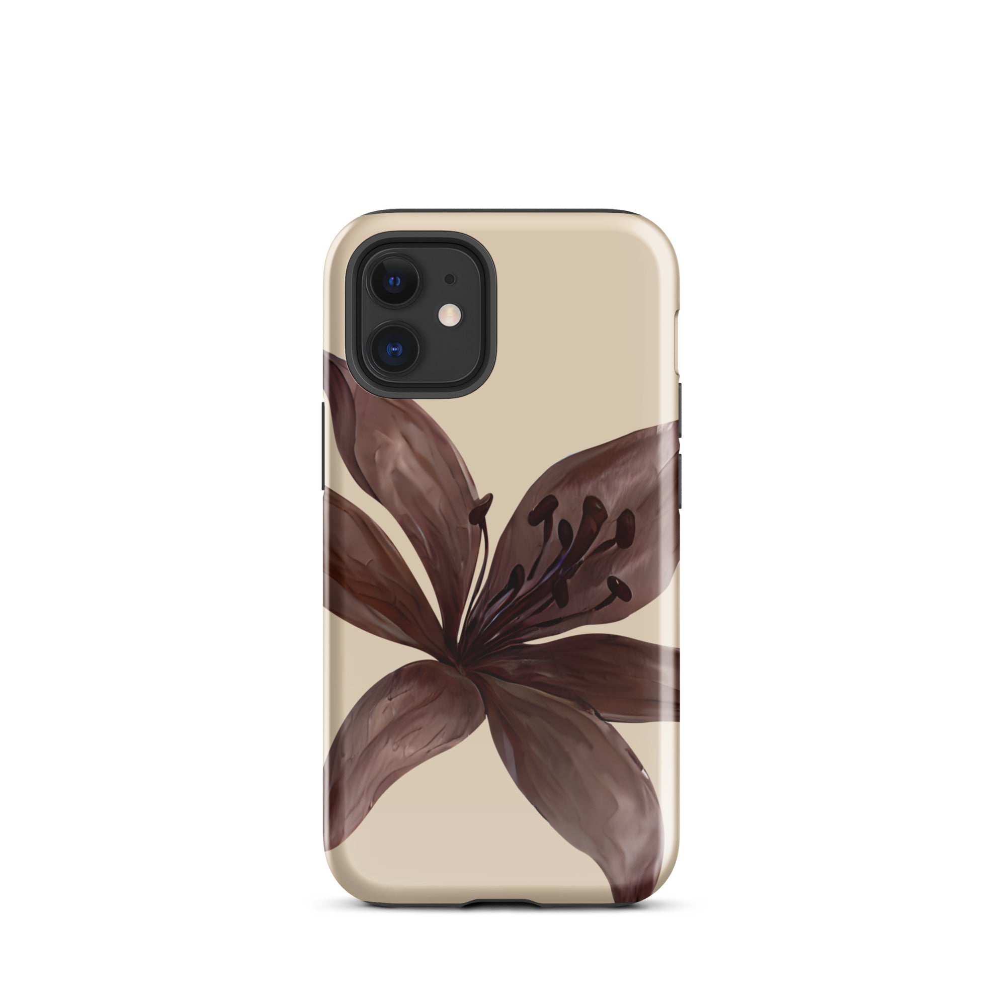 Cream Brown Tiger lily Floral iphone case 12 mini glossy 