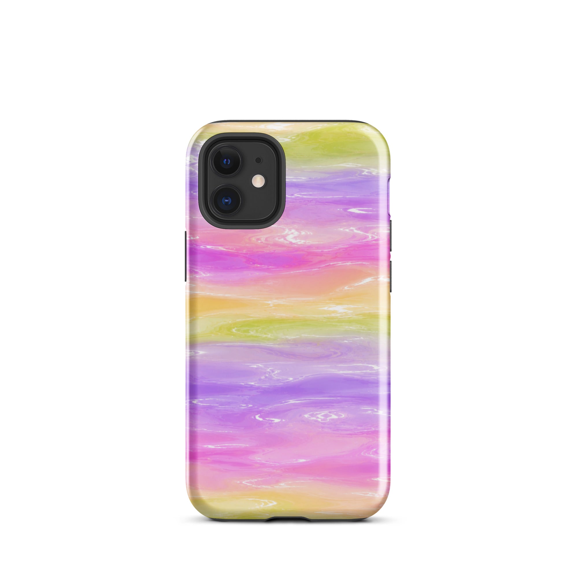 Back view of colorful marble iPhone case with camera