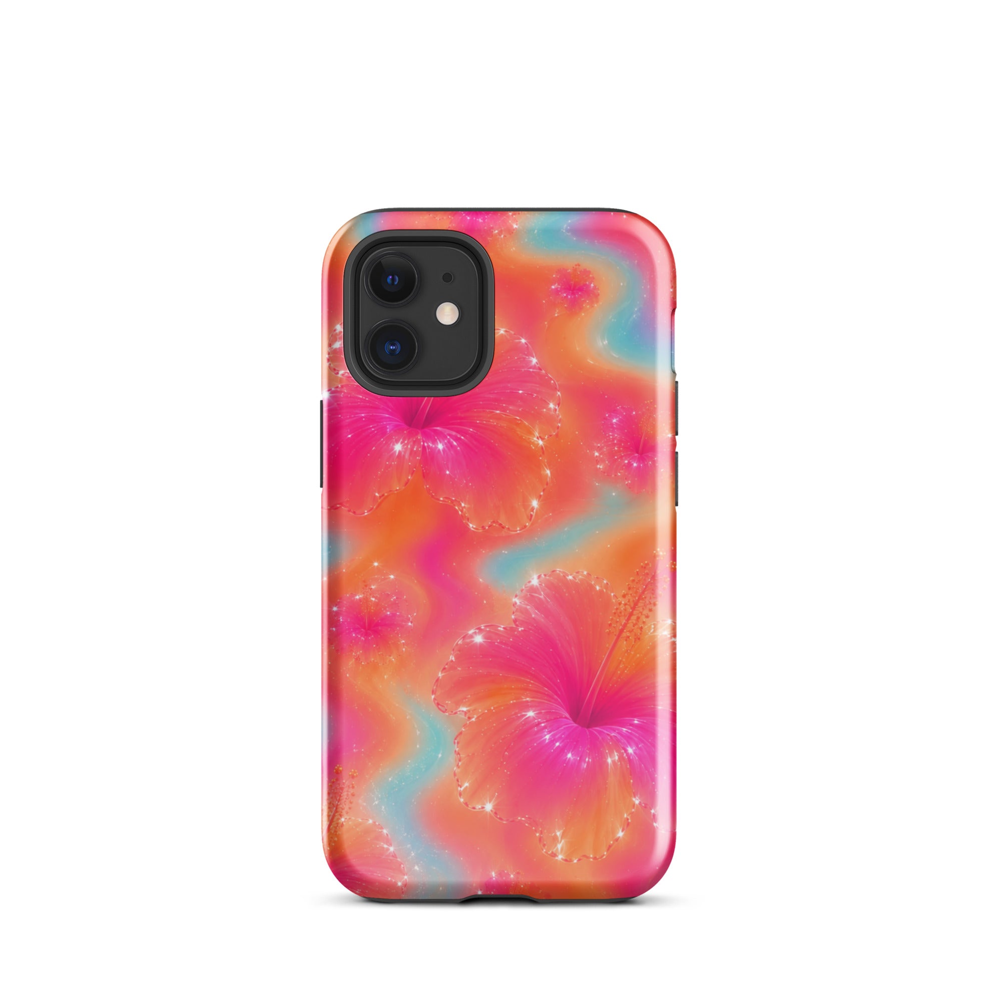Back view of iPhone with vibrant floral impact-resistant case