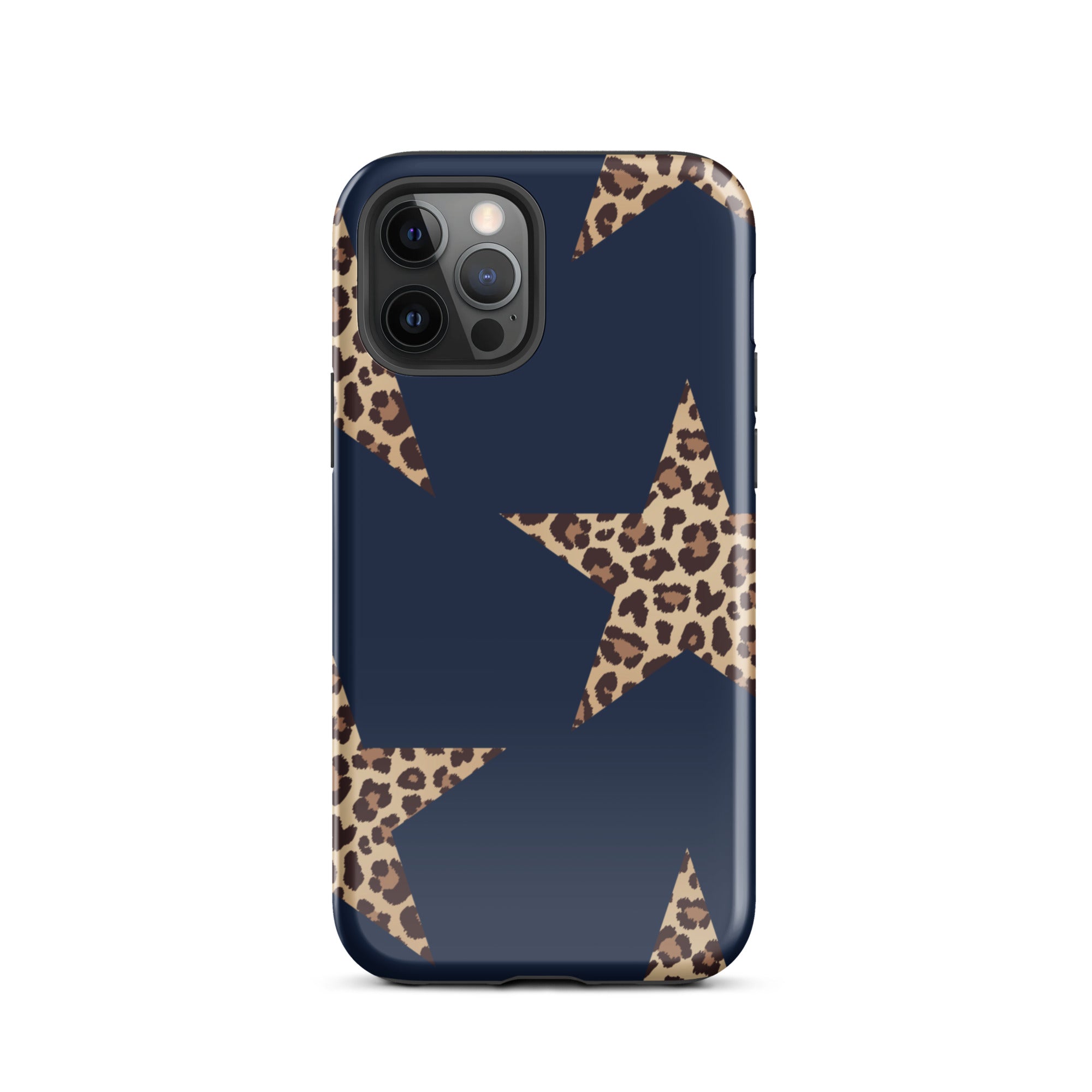 Navy Cheetah Stars iPhone Case - Leopard Star phone cover Dual Layer Bold Style with cheetah print star pattern on navy background