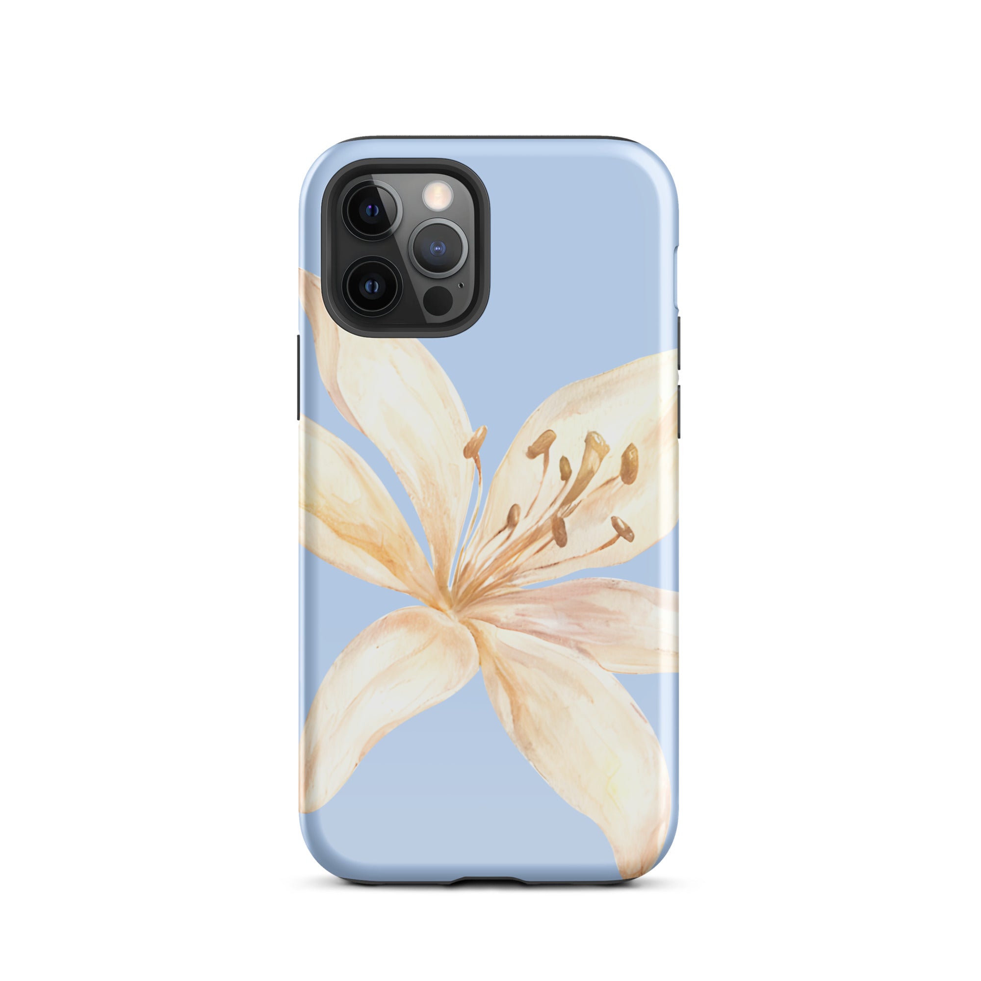 Sky Blue Off White Tiger Lily IPhone Case - Floral y2k preppy phone cover showcasing a delicate white lily design on blue background