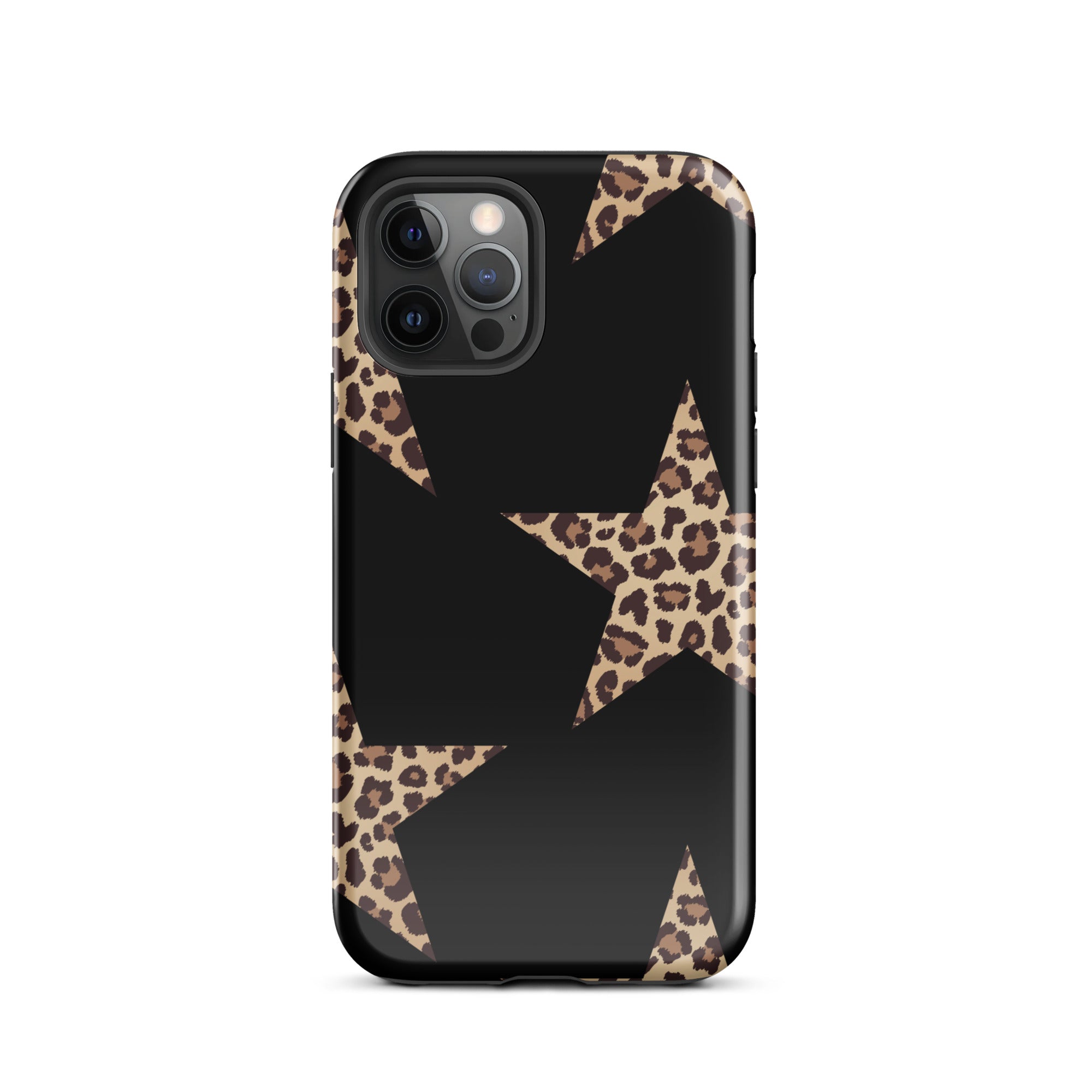 Black Cheetah Stars iPhone Case with leopard-print stars and rugged dual-layer protection.