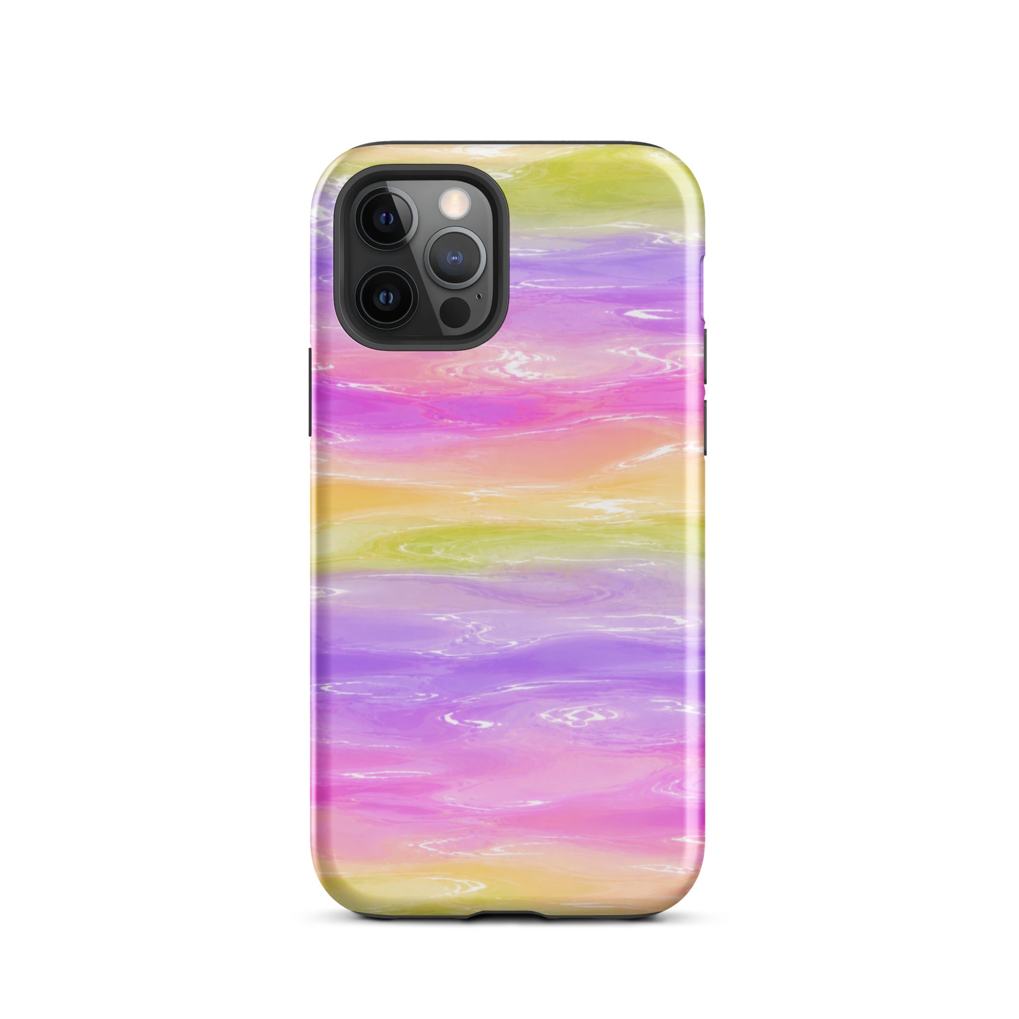 Back view of colorful marble iPhone case with camera lenses