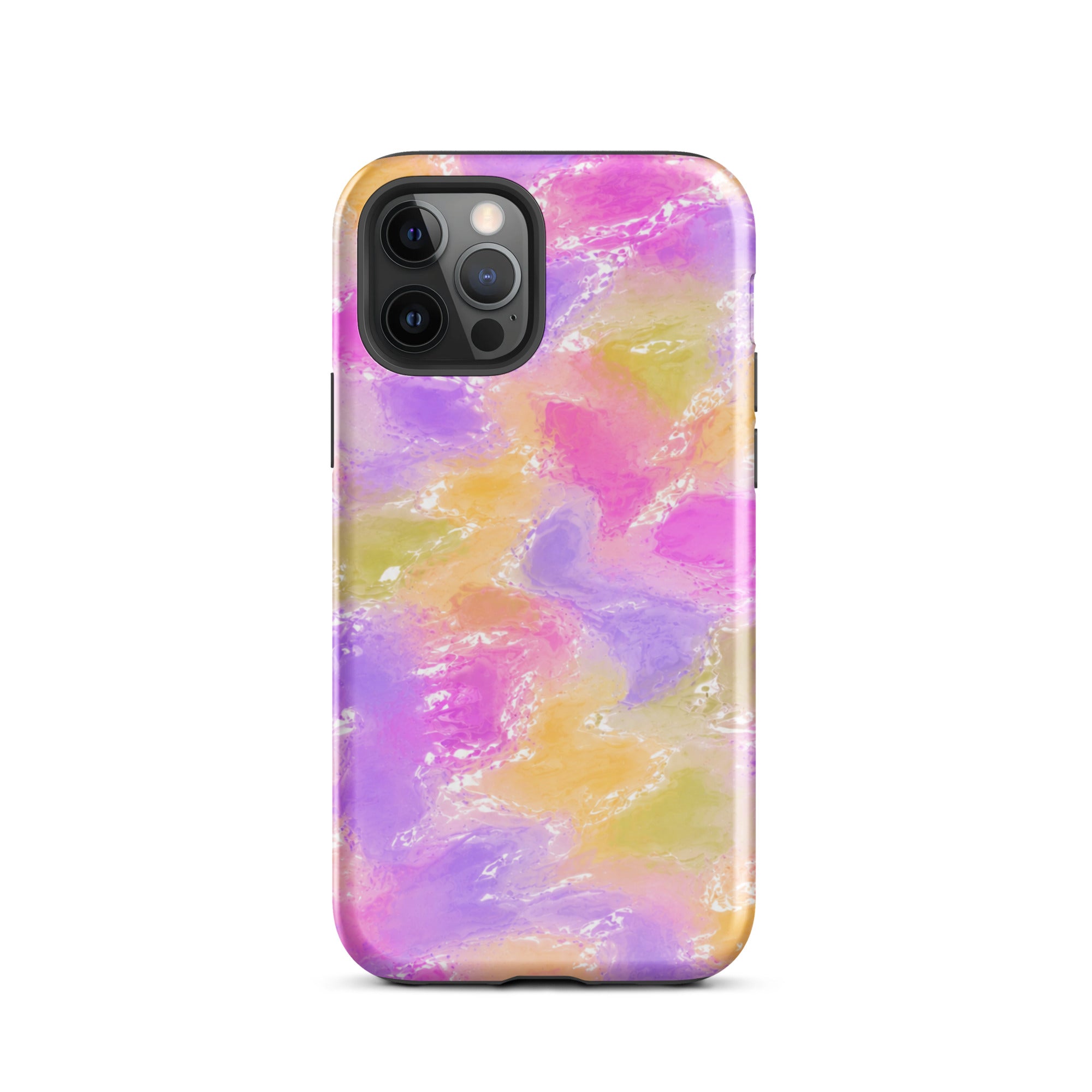 Close-up of iPhone with abstract colorful protective case