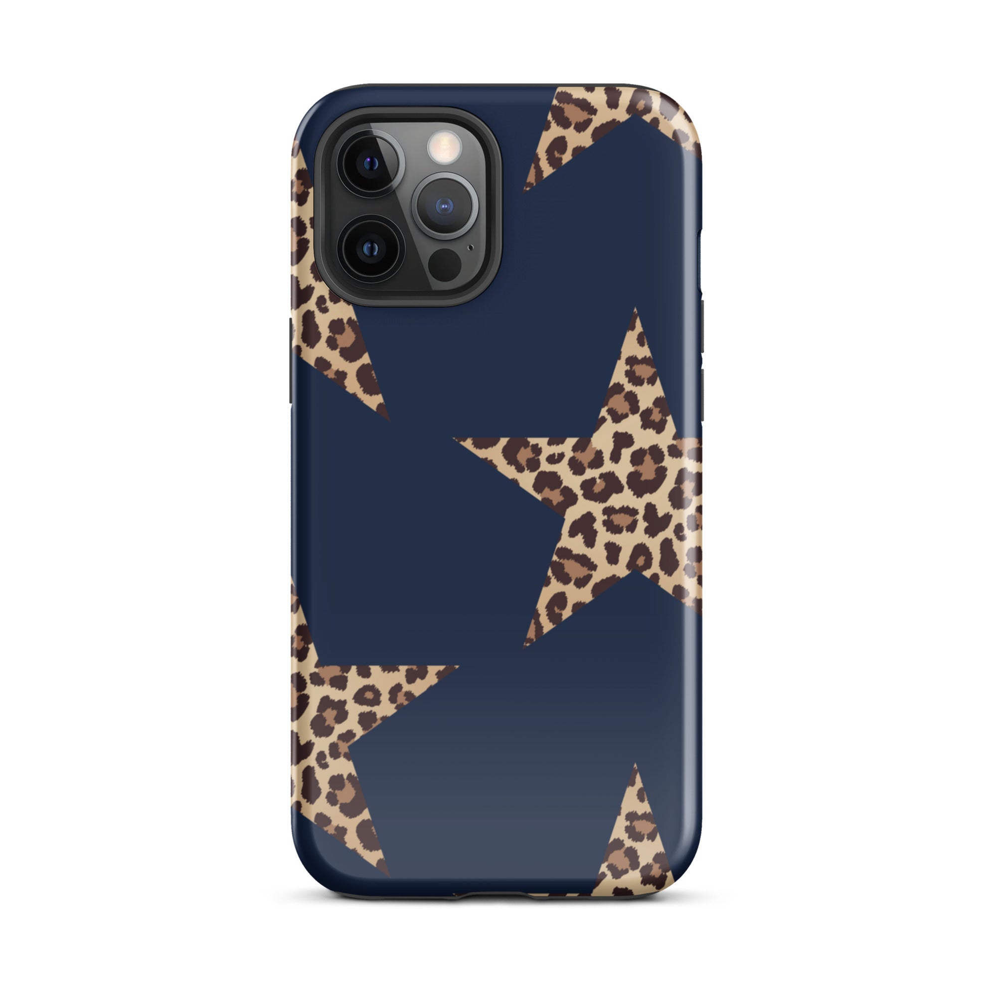 Navy Cheetah Stars iPhone Case - Leopard Star phone cover Dual Layer Bold Style with navy background and cheetah print stars design