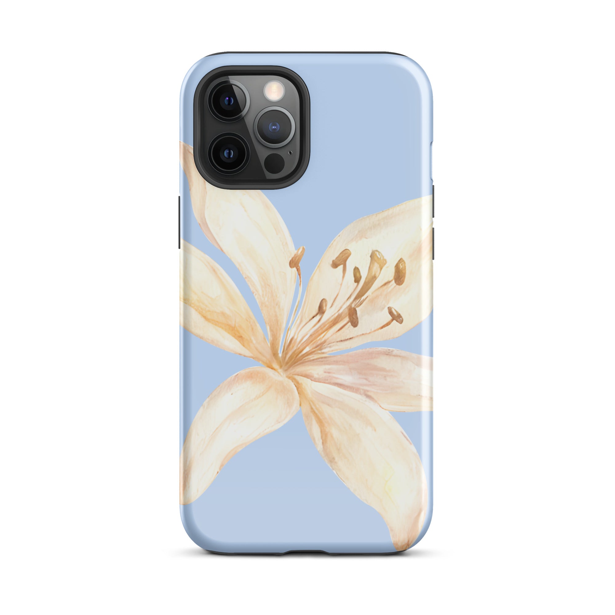 Sky Blue Off White Tiger Lily IPhone Case - Floral y2k preppy phone cover with a large off-white lily design