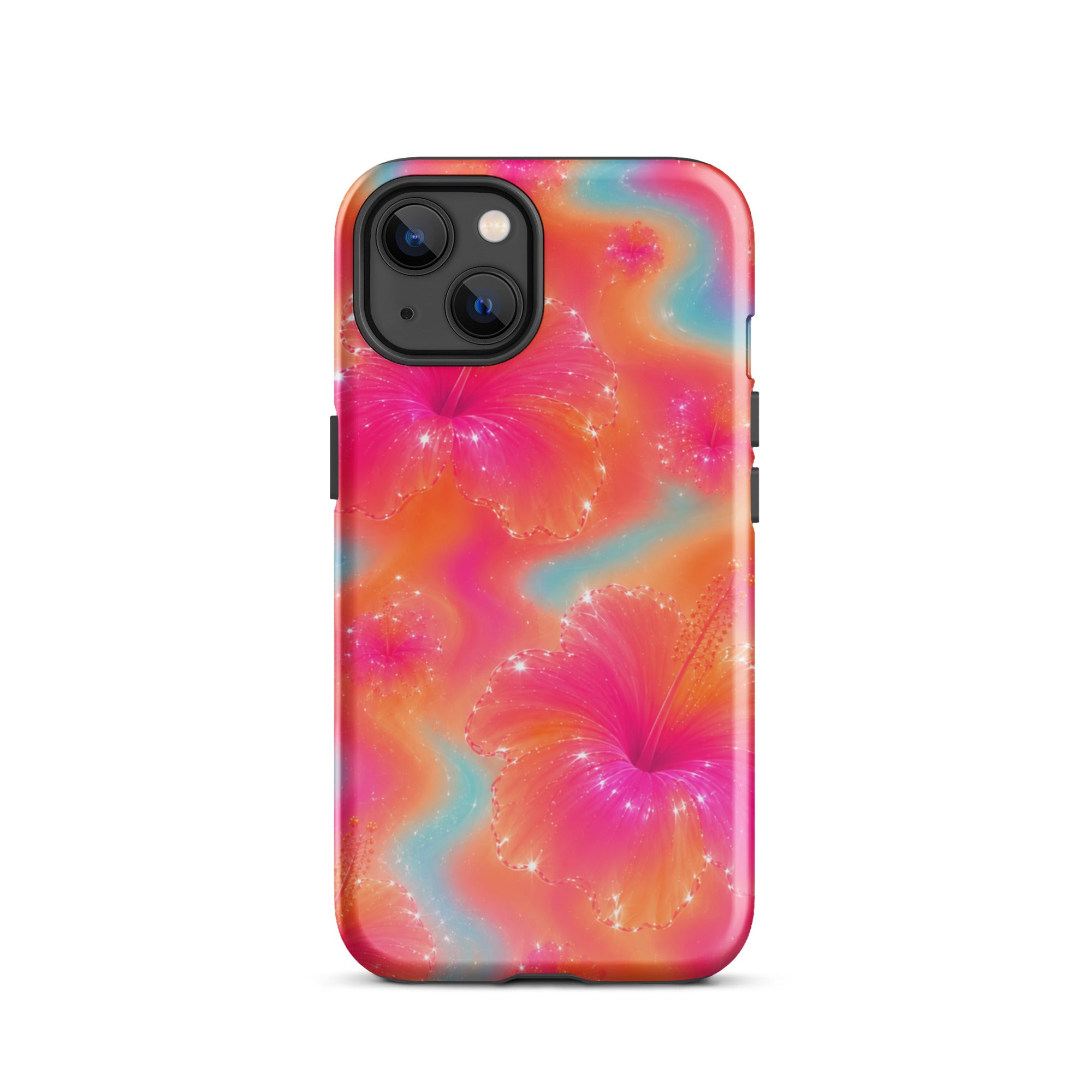 iPhone with floral patterned protective case and camera detail