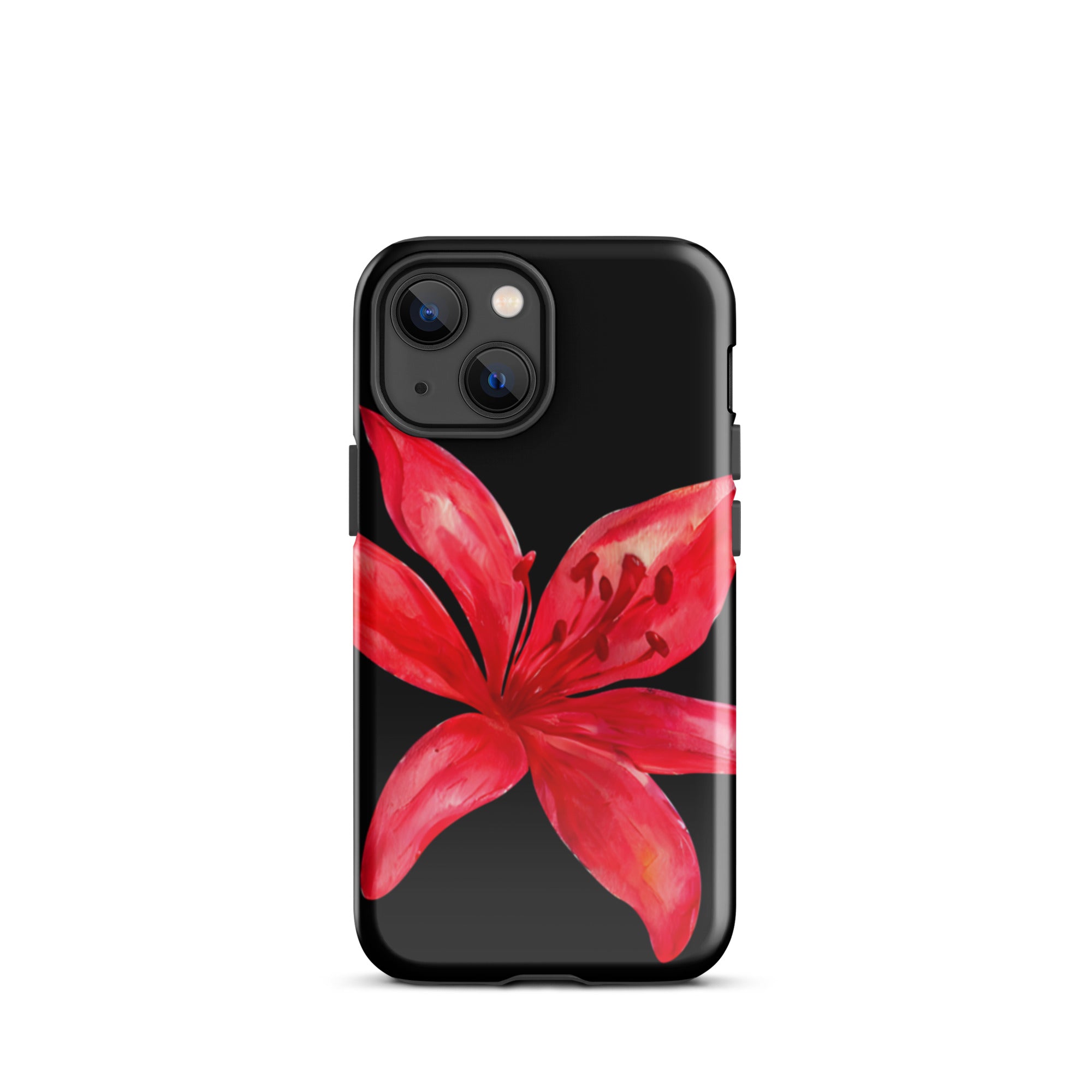 Red Tiger Lily IPhone Case - Y2K Floral Black Phone Case With Dual Layer Protection In Glossy Or Matte Finish with red flower design