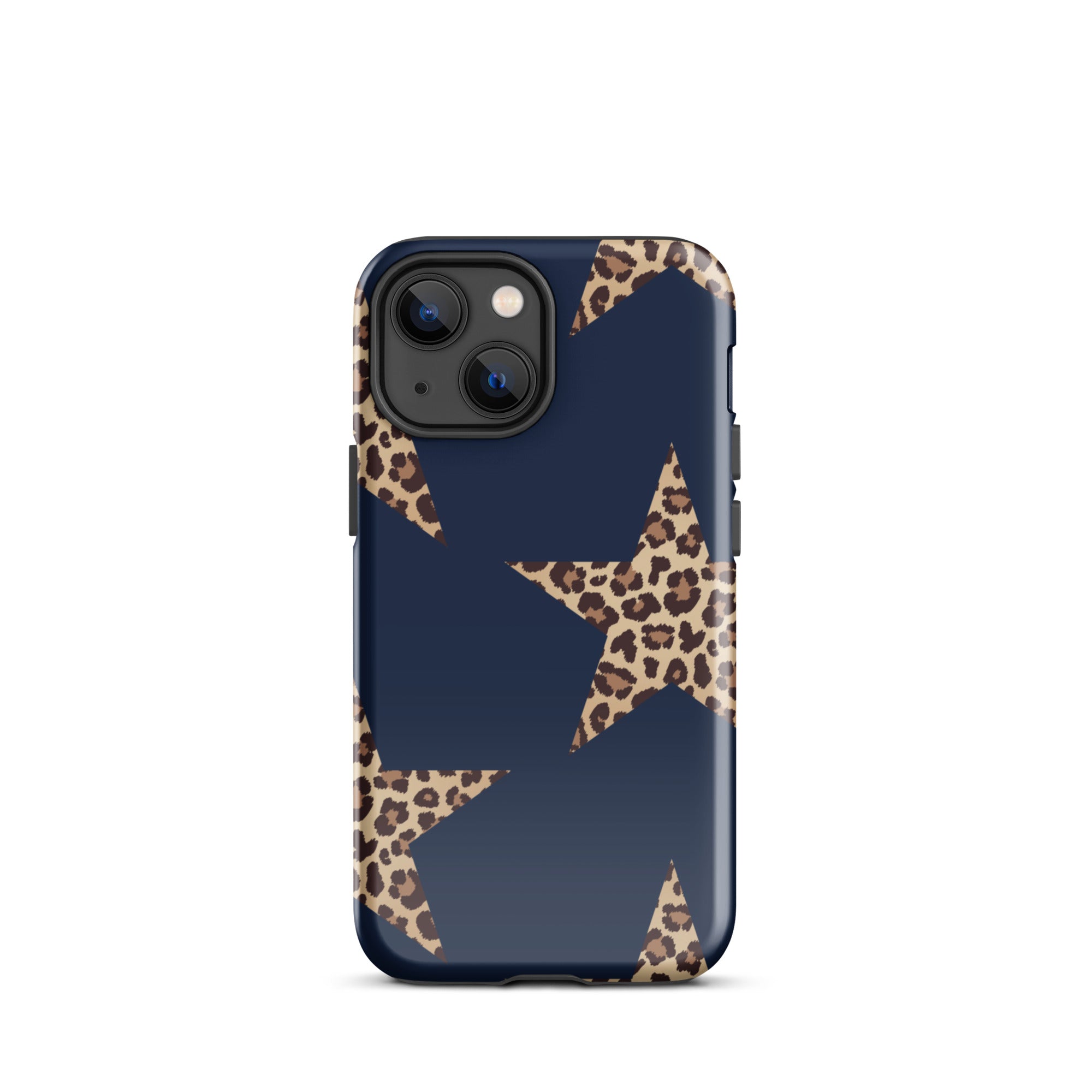 Navy Cheetah Stars iPhone Case - Leopard Star phone cover Dual Layer Bold Style with cheetah print star design on navy background