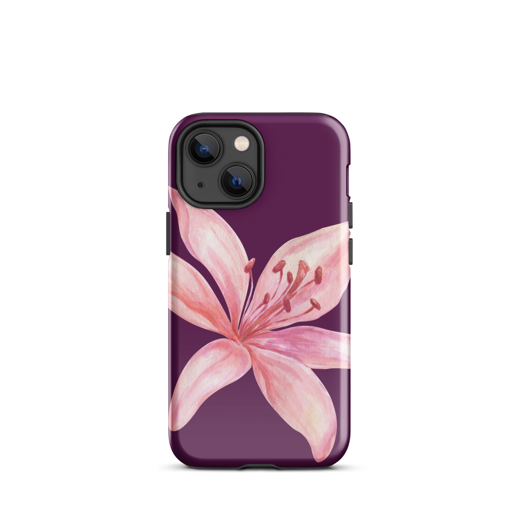 Tiger Lily Purple Pink iPhone Case - Dual Layer Protection With Polycarbonate Outer Shell featuring a large pink lily on purple background