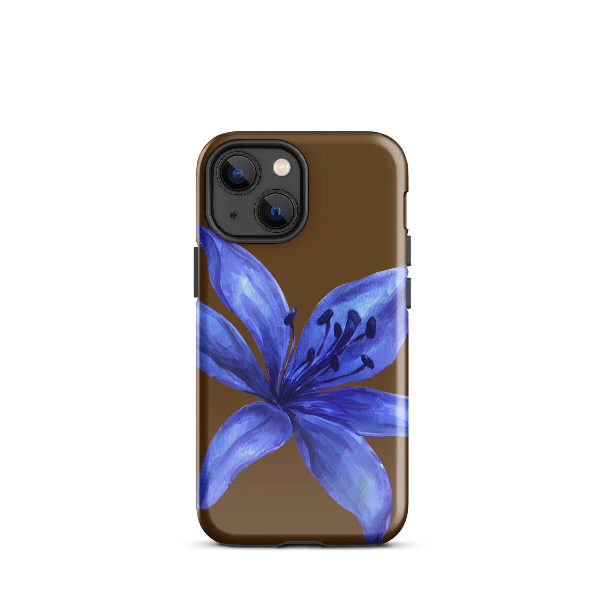 Tiger Lily Brown and Blue Tiger Lily iPhone Case - Dual Layer Protection With Impact Resistant Polycarbonate featuring a blue lily on brown background