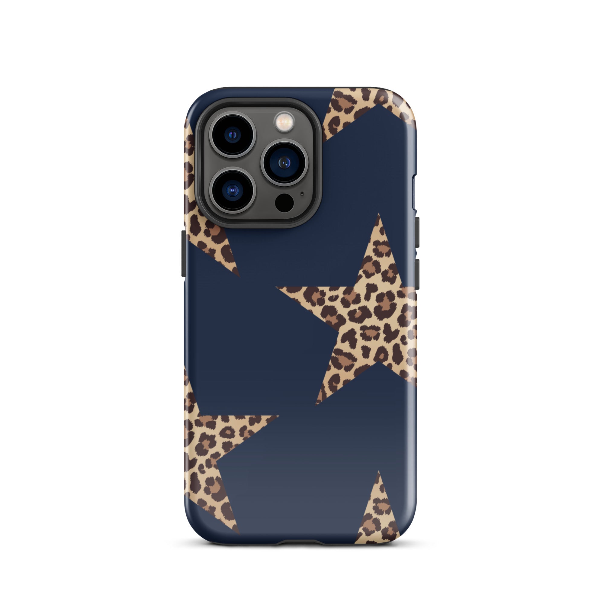 Navy Cheetah Stars iPhone Case - Leopard Star phone cover Dual Layer Bold Style with navy background and cheetah print stars design