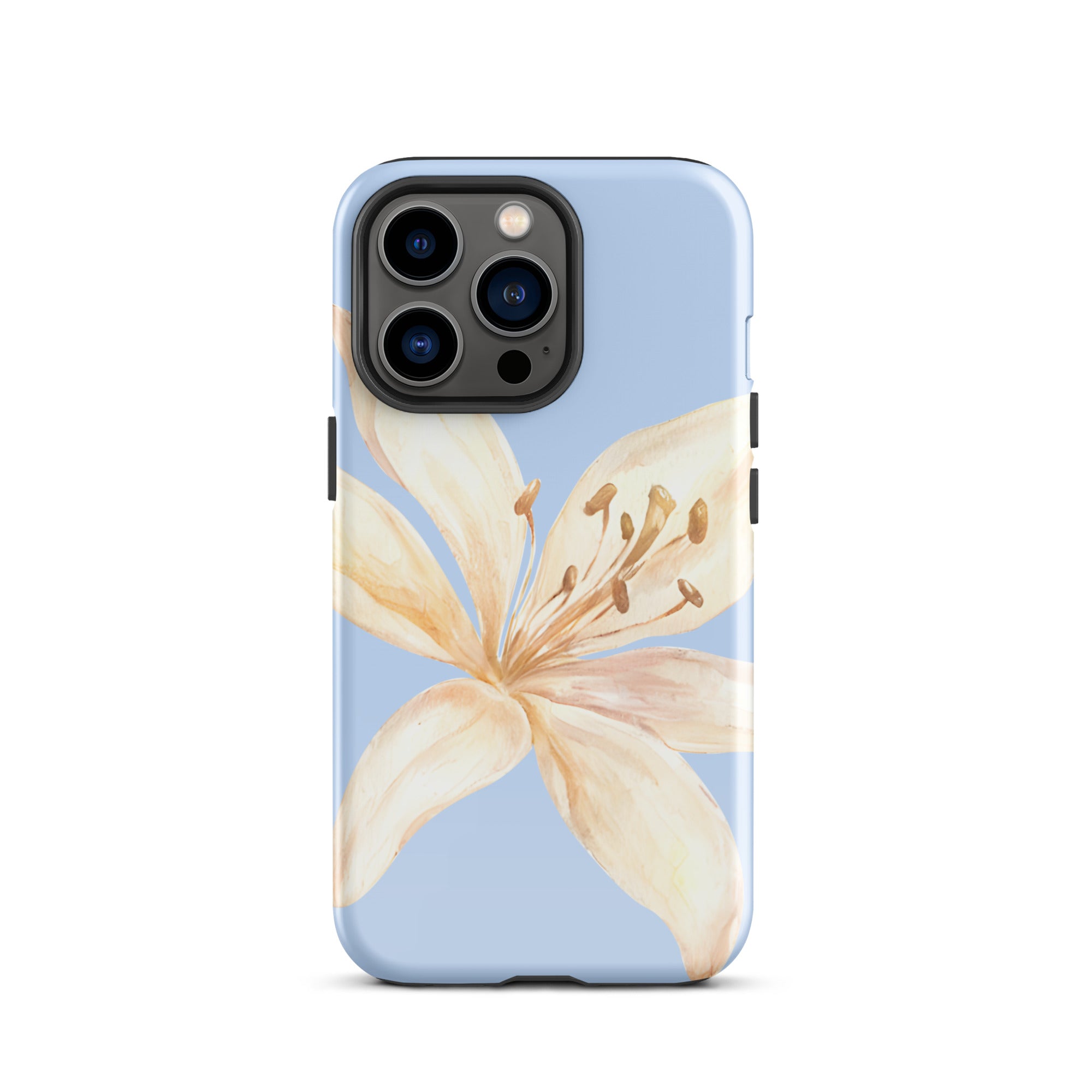 Sky Blue Off White Tiger Lily IPhone Case - Floral y2k preppy phone cover with delicate flower design and soft colors