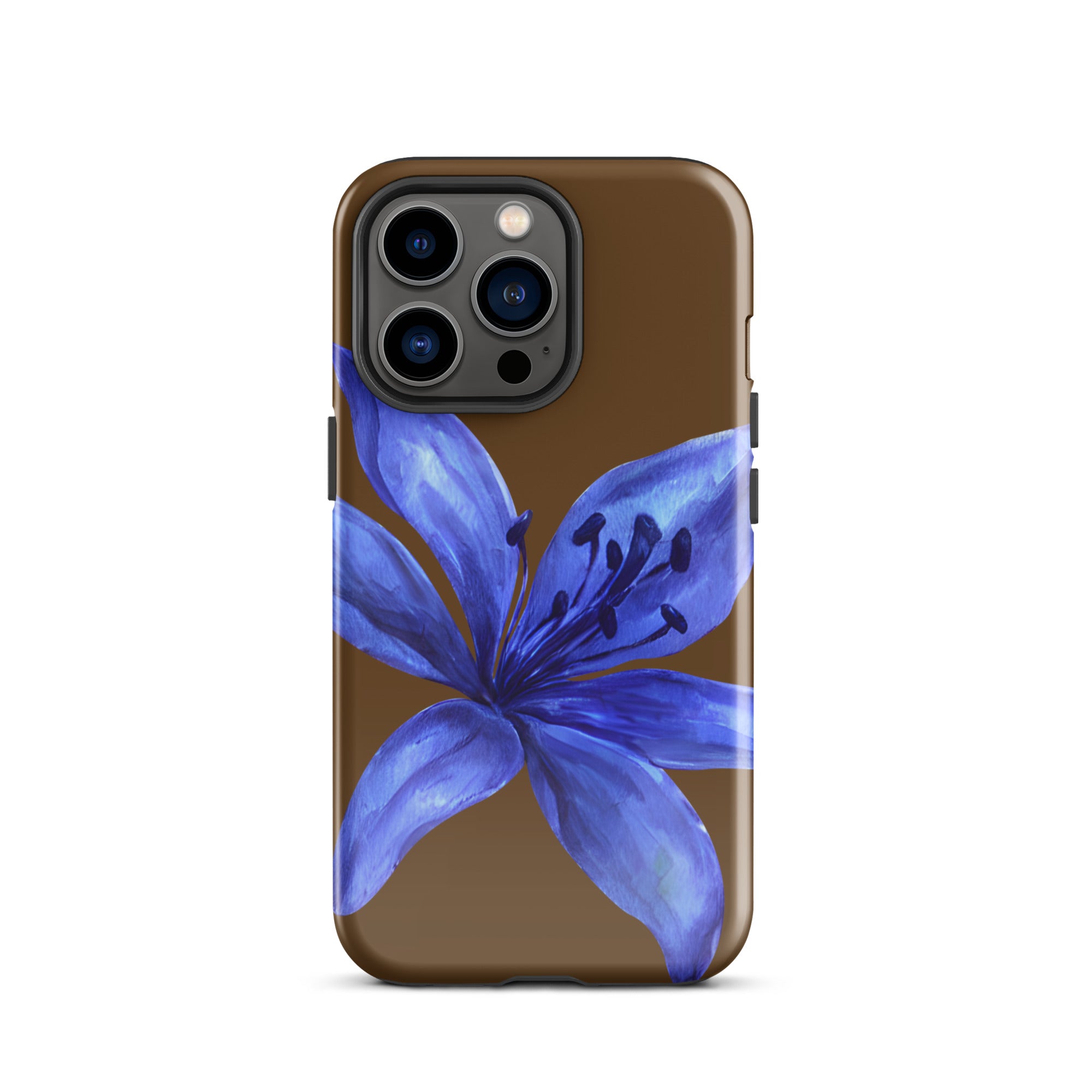 Tiger Lily Brown and Blue Tiger Lily iPhone Case - Dual Layer Protection With Impact Resistant Polycarbonate with blue flower design