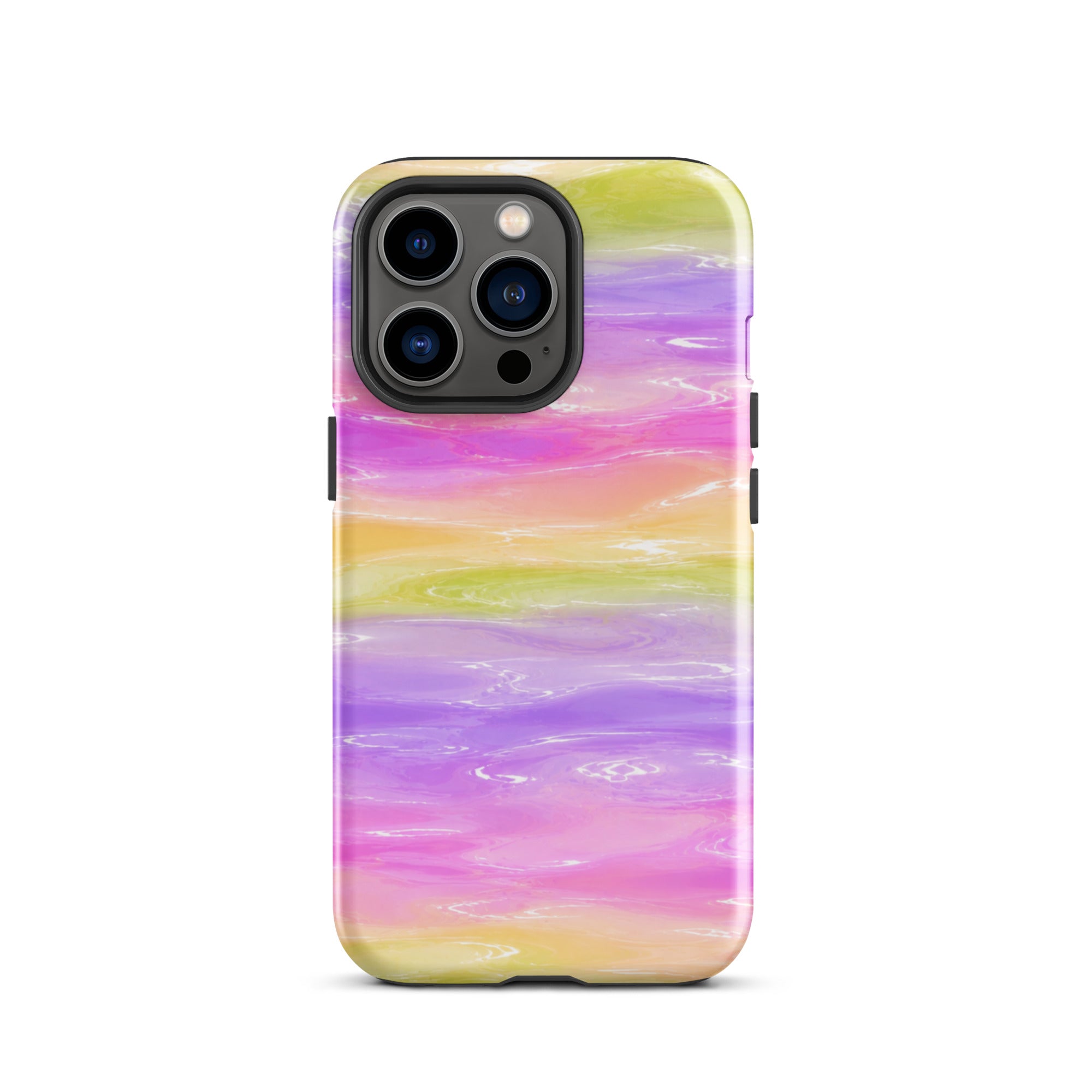 Front view of colorful marble iPhone case with impact-resistant bumper