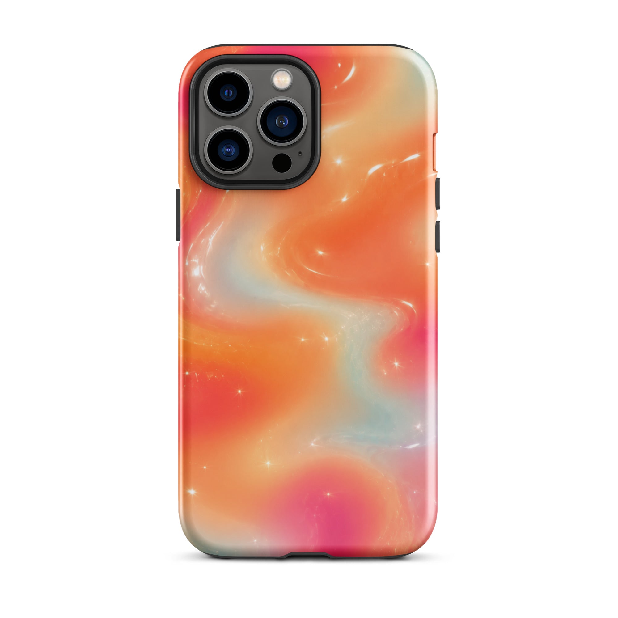 Close-up of iPhone camera with protective swirl case