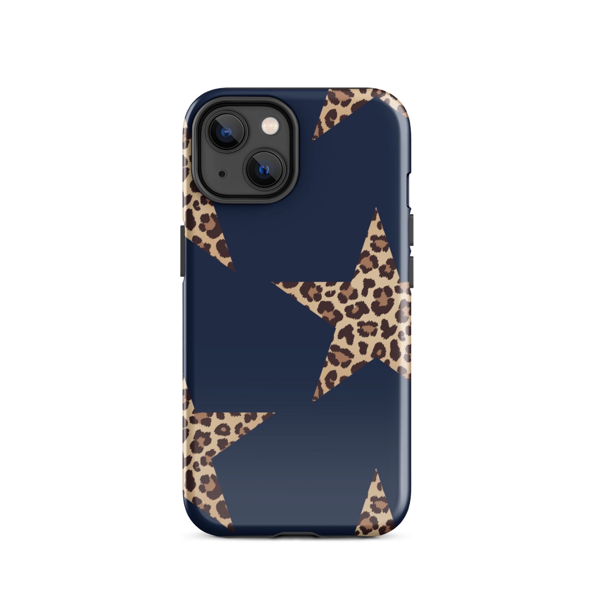 Navy Cheetah Stars iPhone Case - Leopard Star phone cover Dual Layer Bold Style with cheetah print stars on navy background.